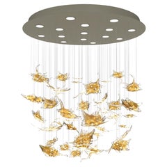 Murano Maple Leaves Chandelier in Cognac Glass Color. Multiple Design options.