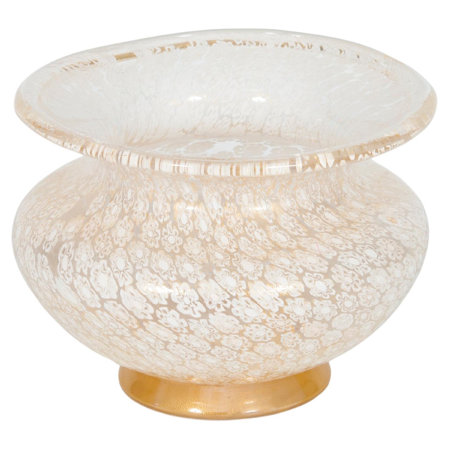 Italian Murano Glass Millefiori & Gold Centerpiece Bowl, 1990s - Mastri Vetrai For Sale
