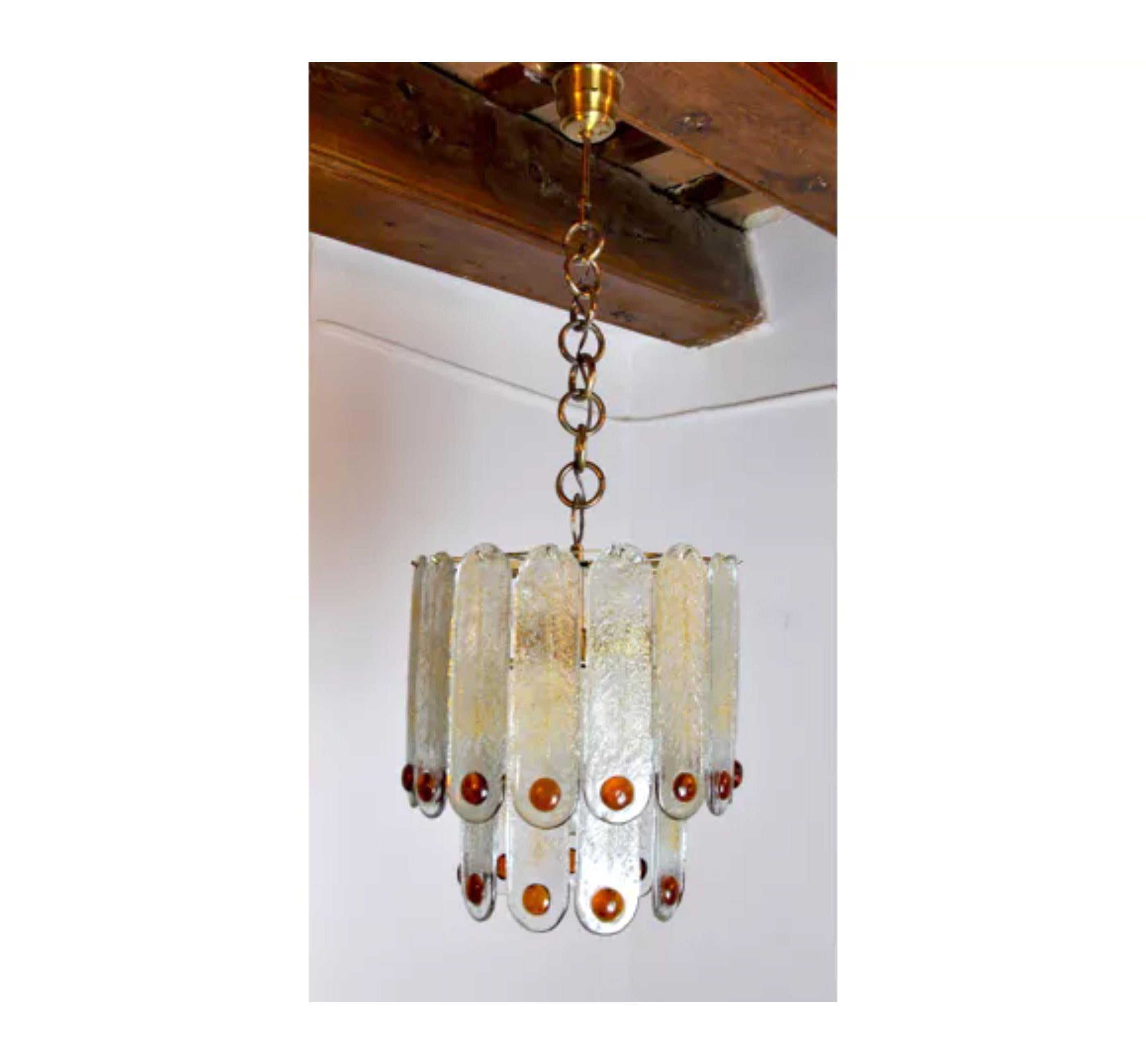 Hollywood Regency Murano Mazzega Chandelier in Orange Frosted Murano Glass, Italy, 1960