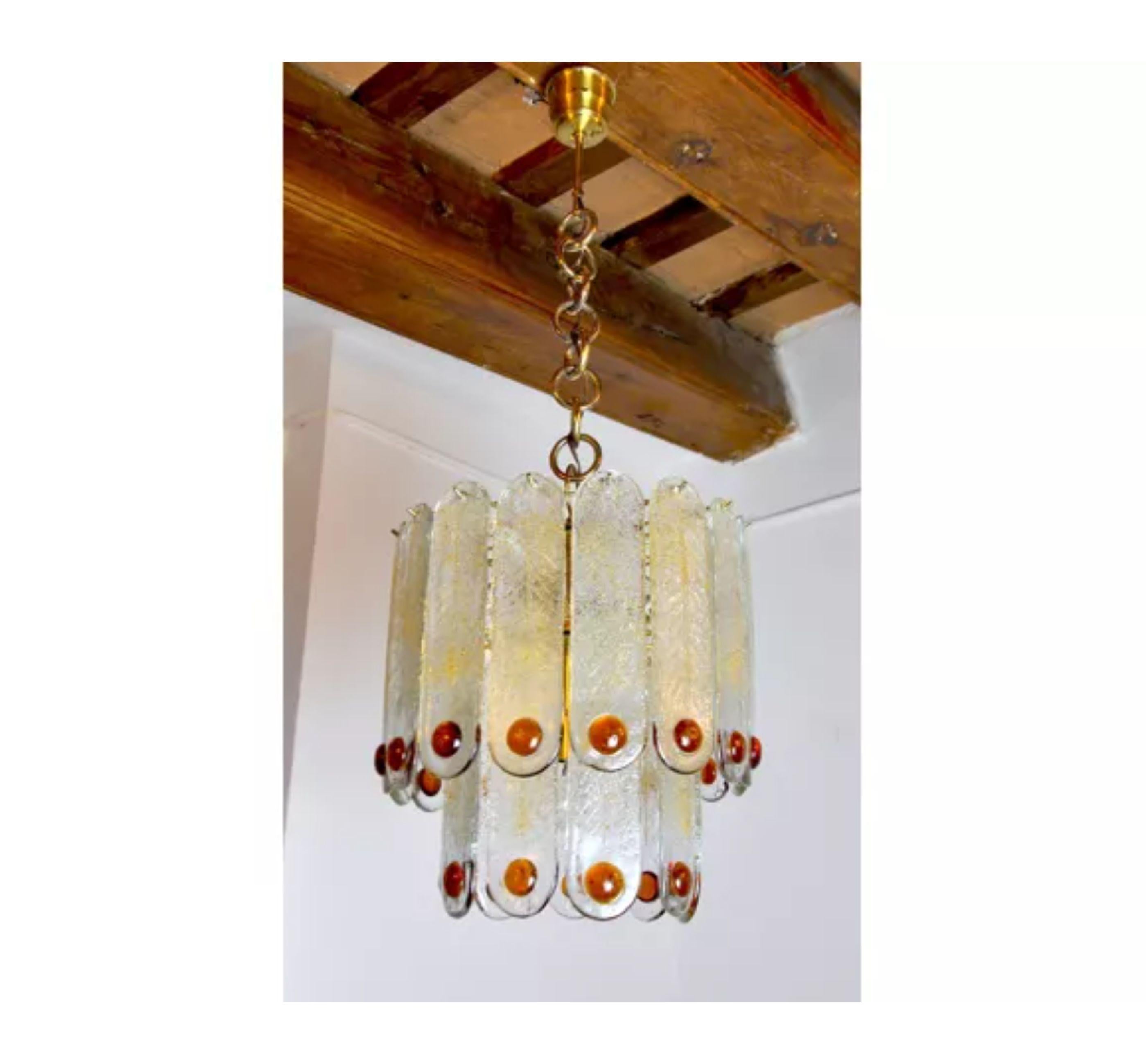 Italian Murano Mazzega Chandelier in Orange Frosted Murano Glass, Italy, 1960