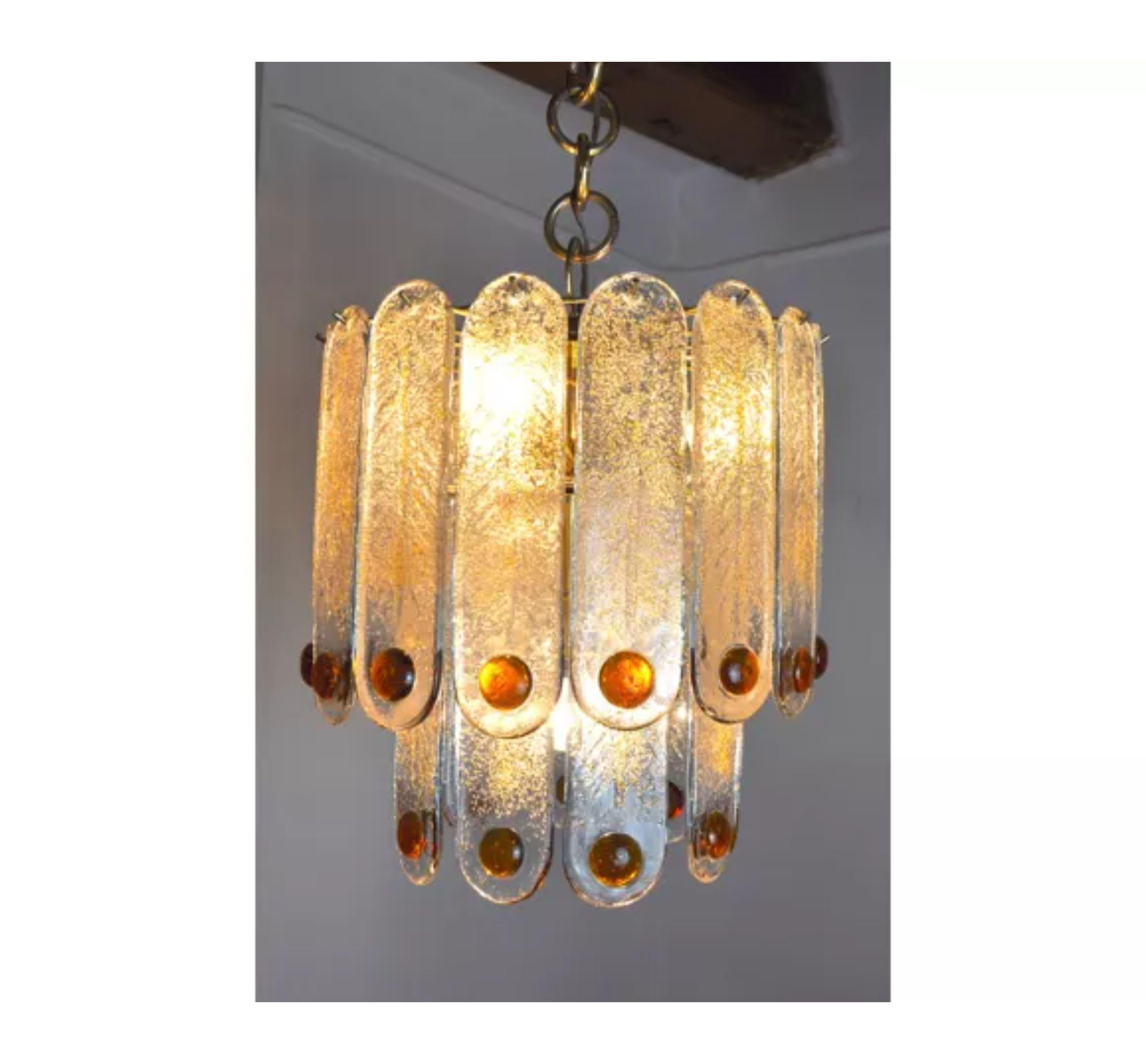 Murano Mazzega Chandelier in Orange Frosted Murano Glass, Italy, 1960 In Good Condition In BARCELONA, ES