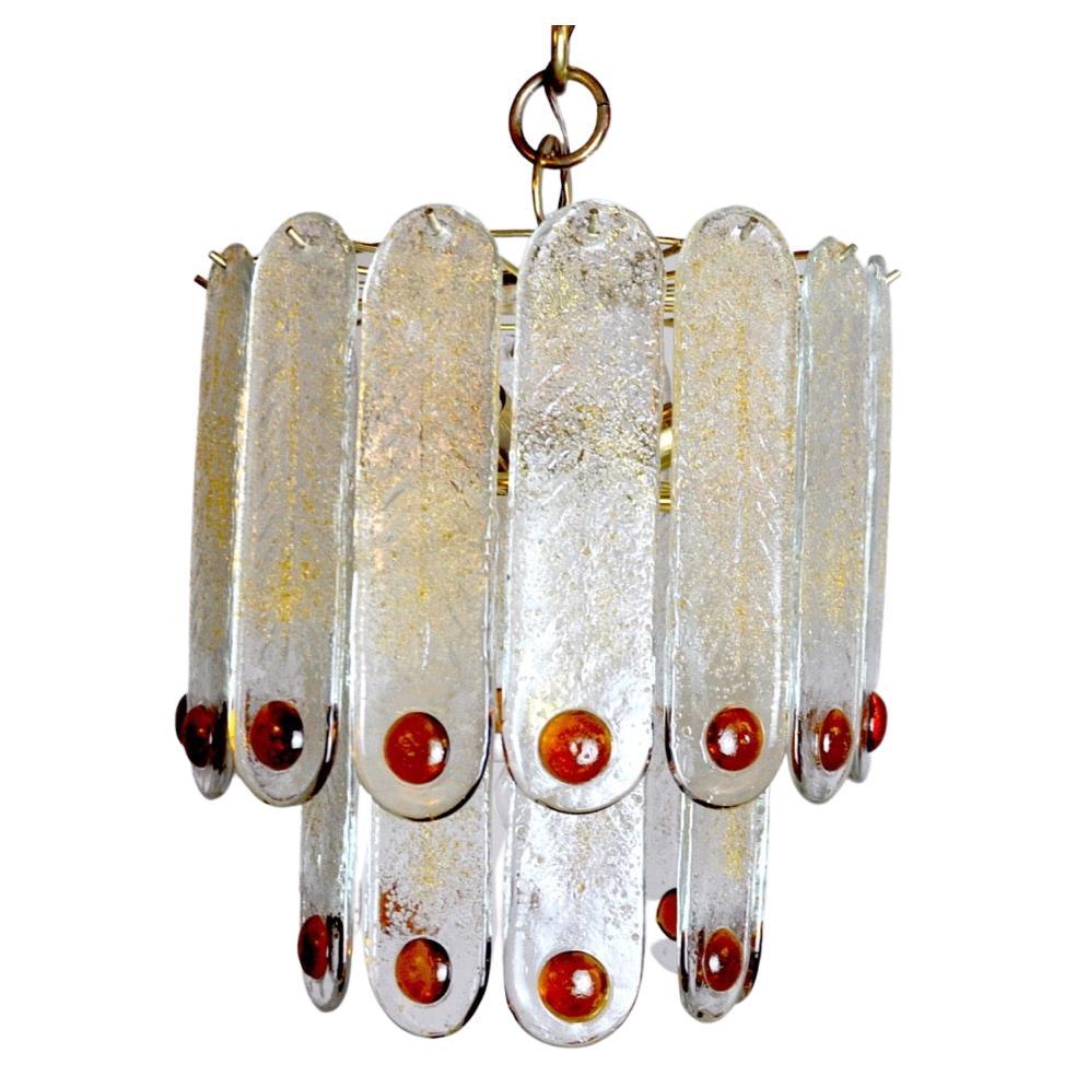 Murano Mazzega Chandelier in Orange Frosted Murano Glass, Italy, 1960