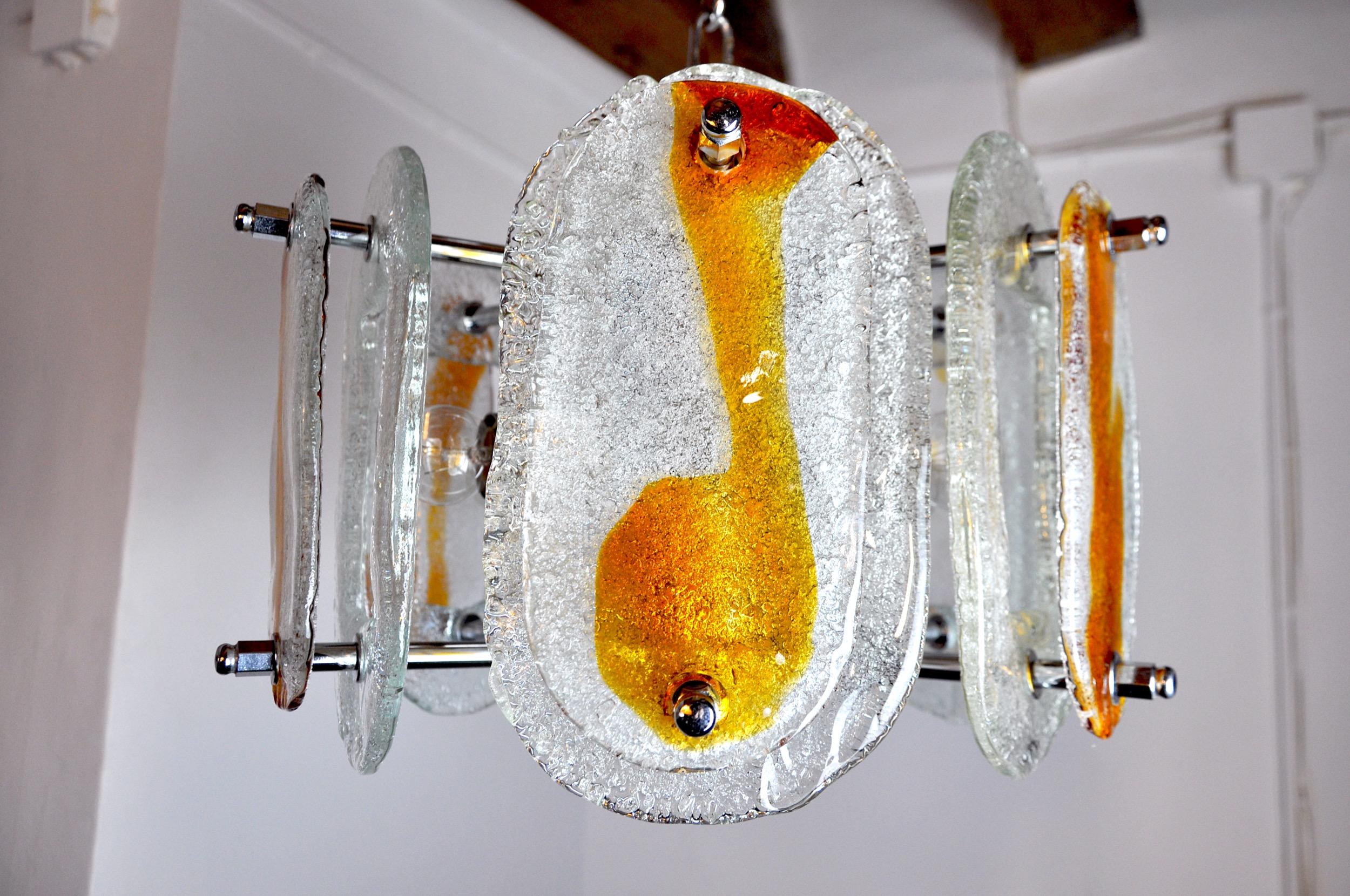 Murano Mazzega Chandelier, Orange Frosted Glass, Italy, 1970 In Good Condition For Sale In BARCELONA, ES