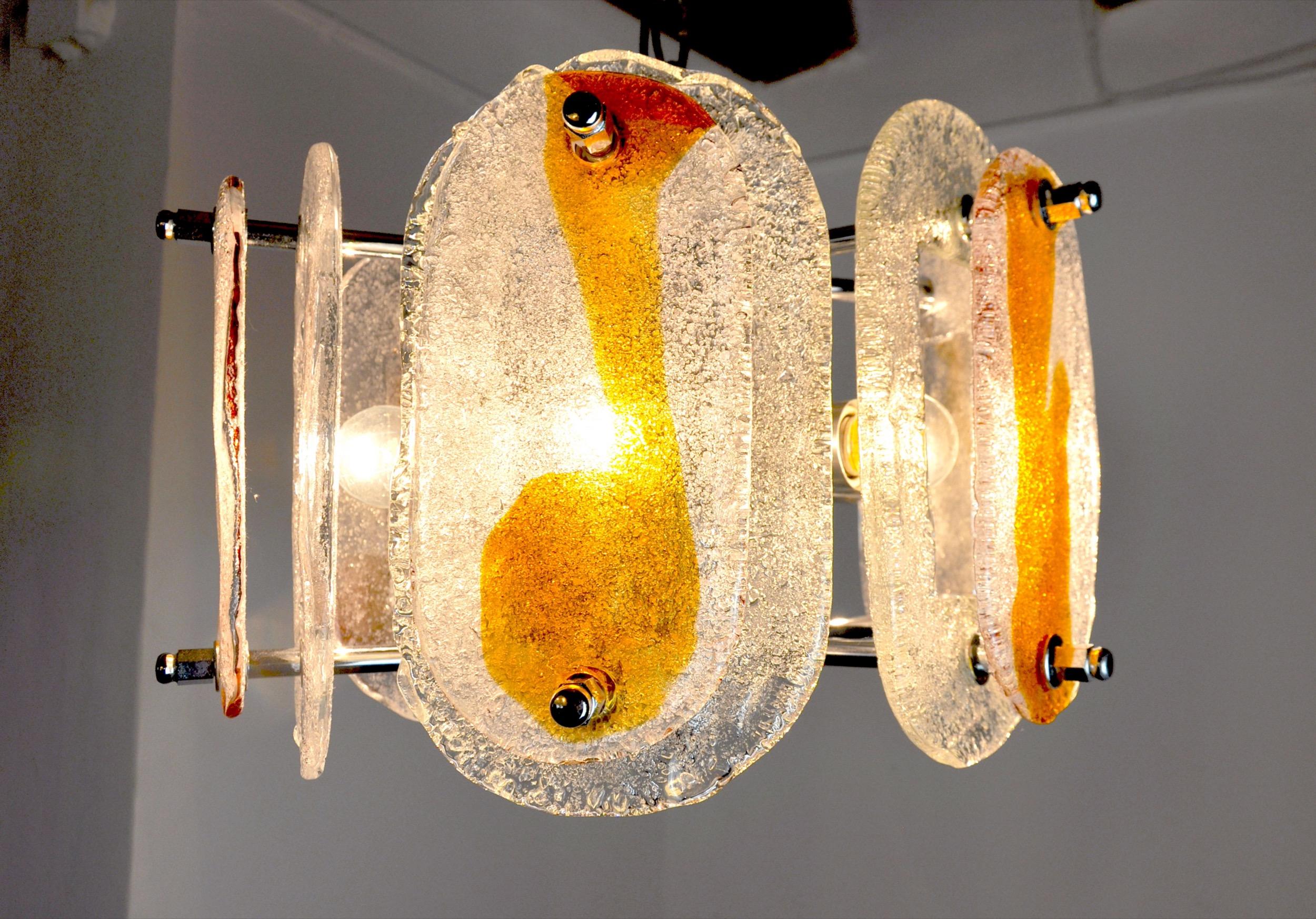 Late 20th Century Murano Mazzega Chandelier, Orange Frosted Glass, Italy, 1970 For Sale