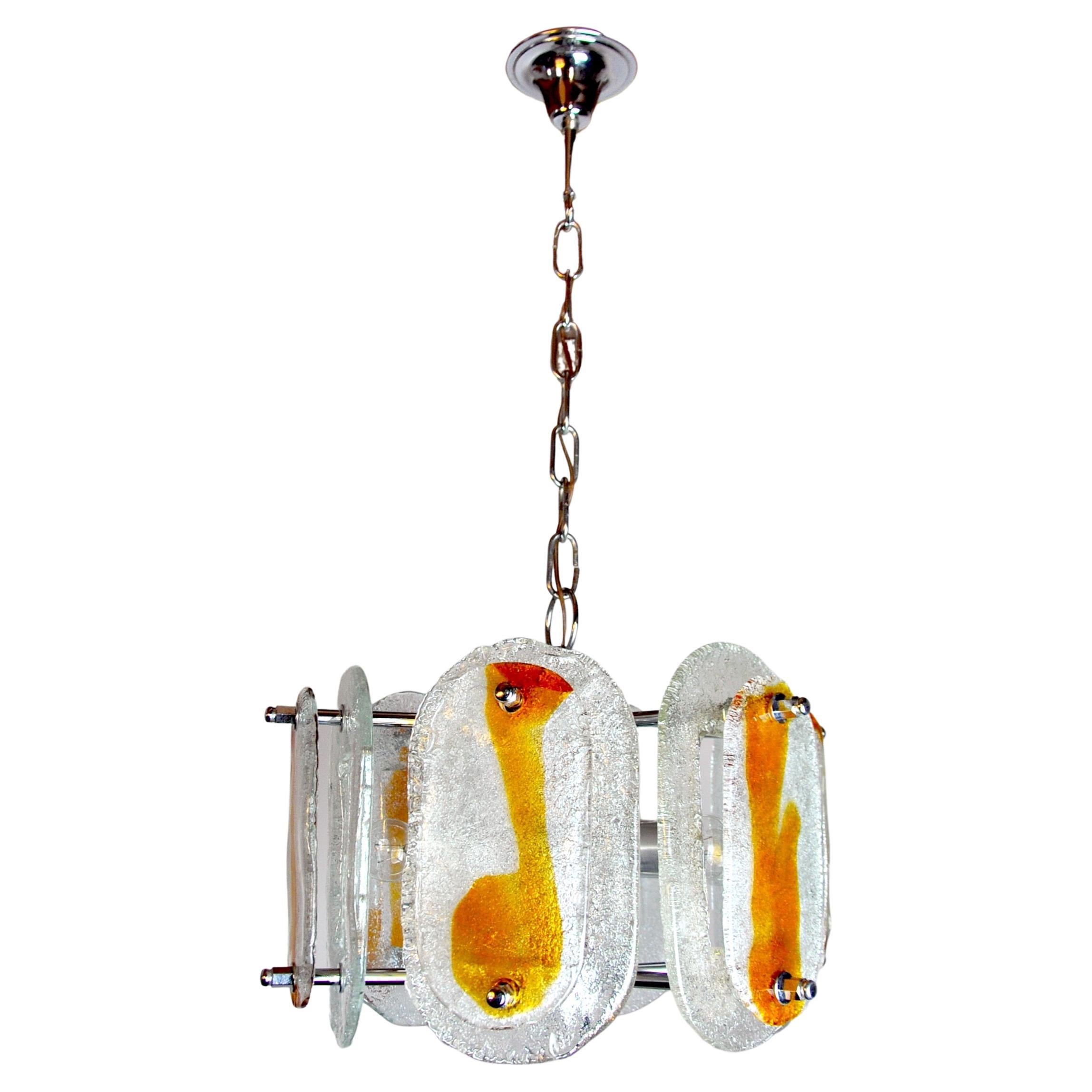 Murano Mazzega Chandelier, Orange Frosted Glass, Italy, 1970