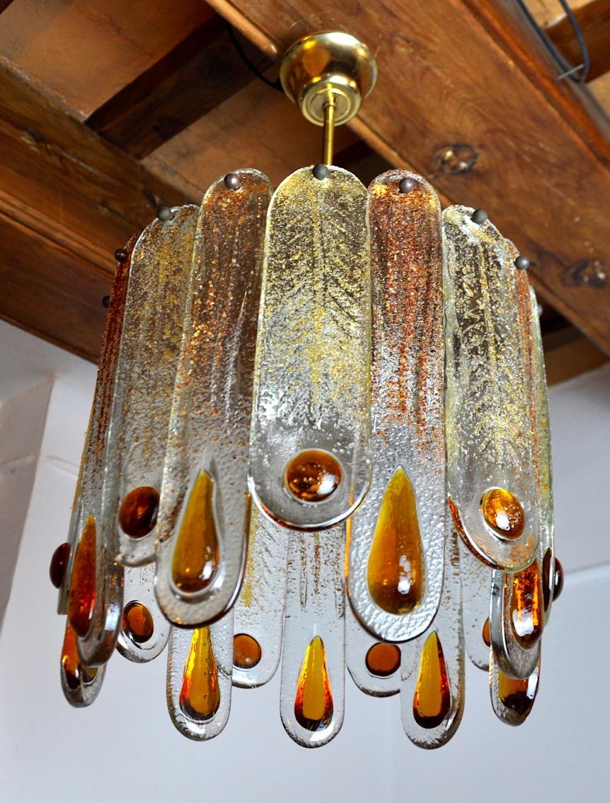 Hollywood Regency Murano Mazzega Chandelier, Orange Frosted Murano Glass, Italy, 1960 For Sale