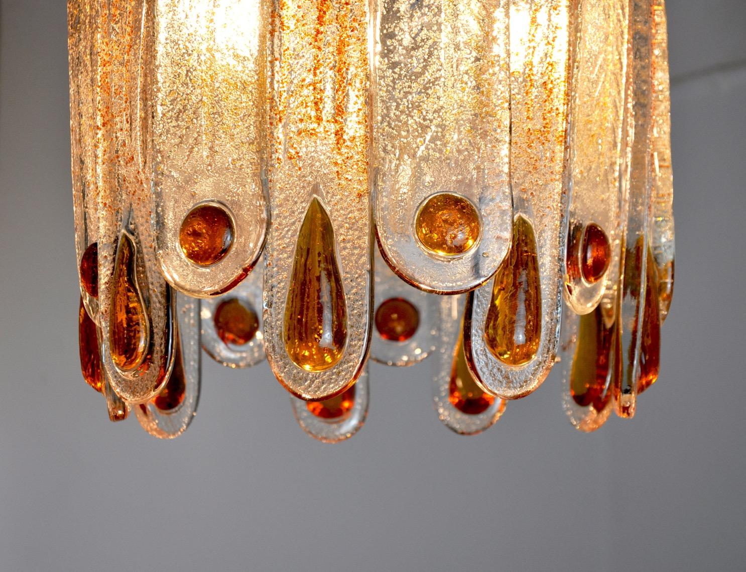 Murano Mazzega Chandelier, Orange Frosted Murano Glass, Italy, 1960 In Good Condition For Sale In BARCELONA, ES