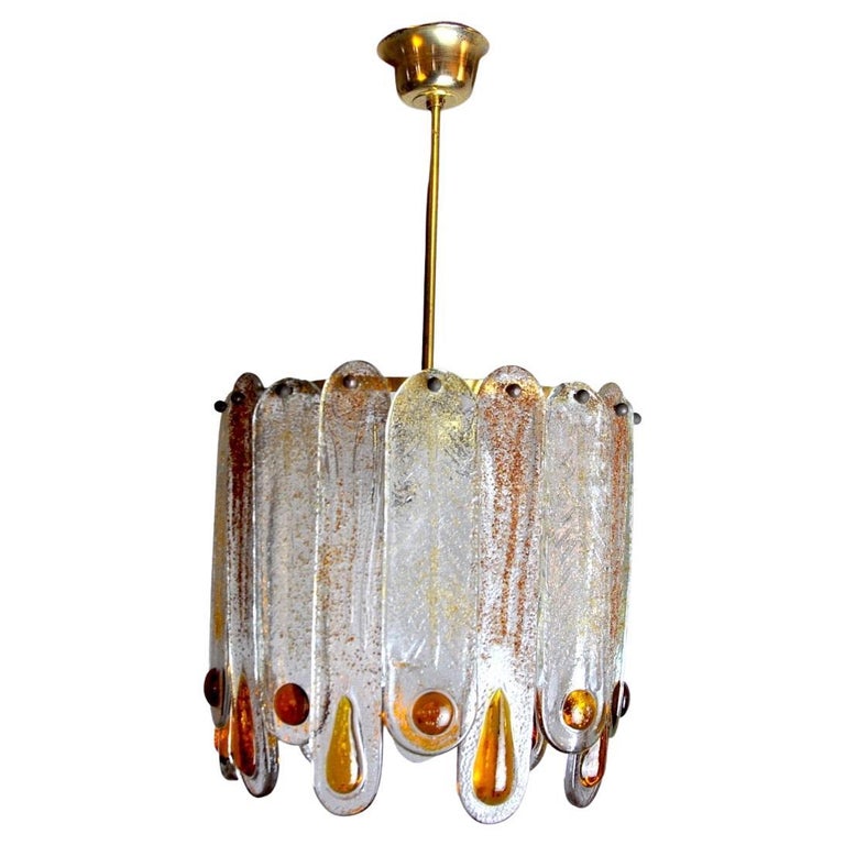 Murano Mazzega Chandelier, Orange Frosted Murano Glass, Italy, 1960 For  Sale at 1stDibs