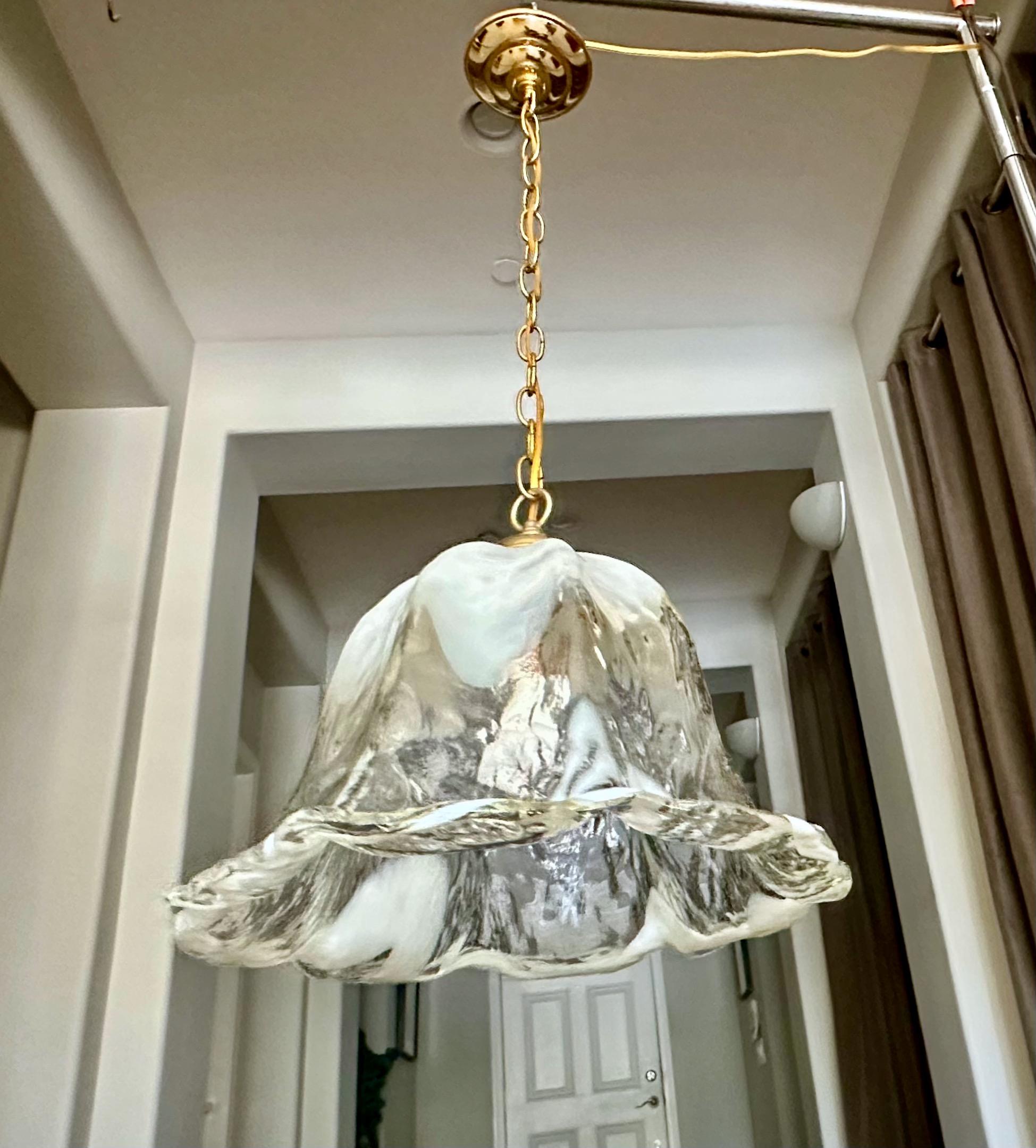 Mid-20th Century Murano Mazzega Glass Tulip Shaped Chandelier or Pendant For Sale