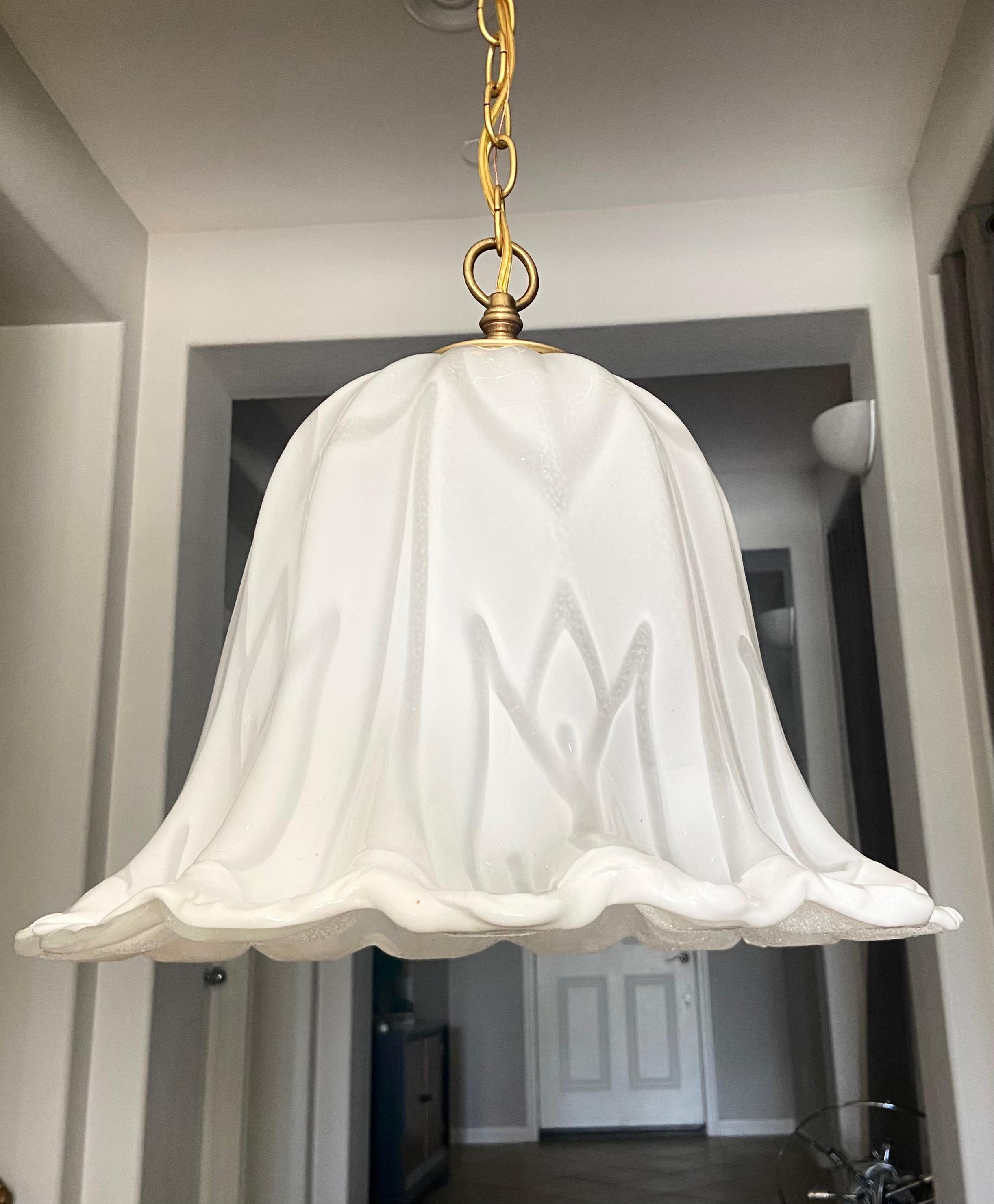 Brass Murano Glass Tulip Shaped Chandelier or Pendant For Sale