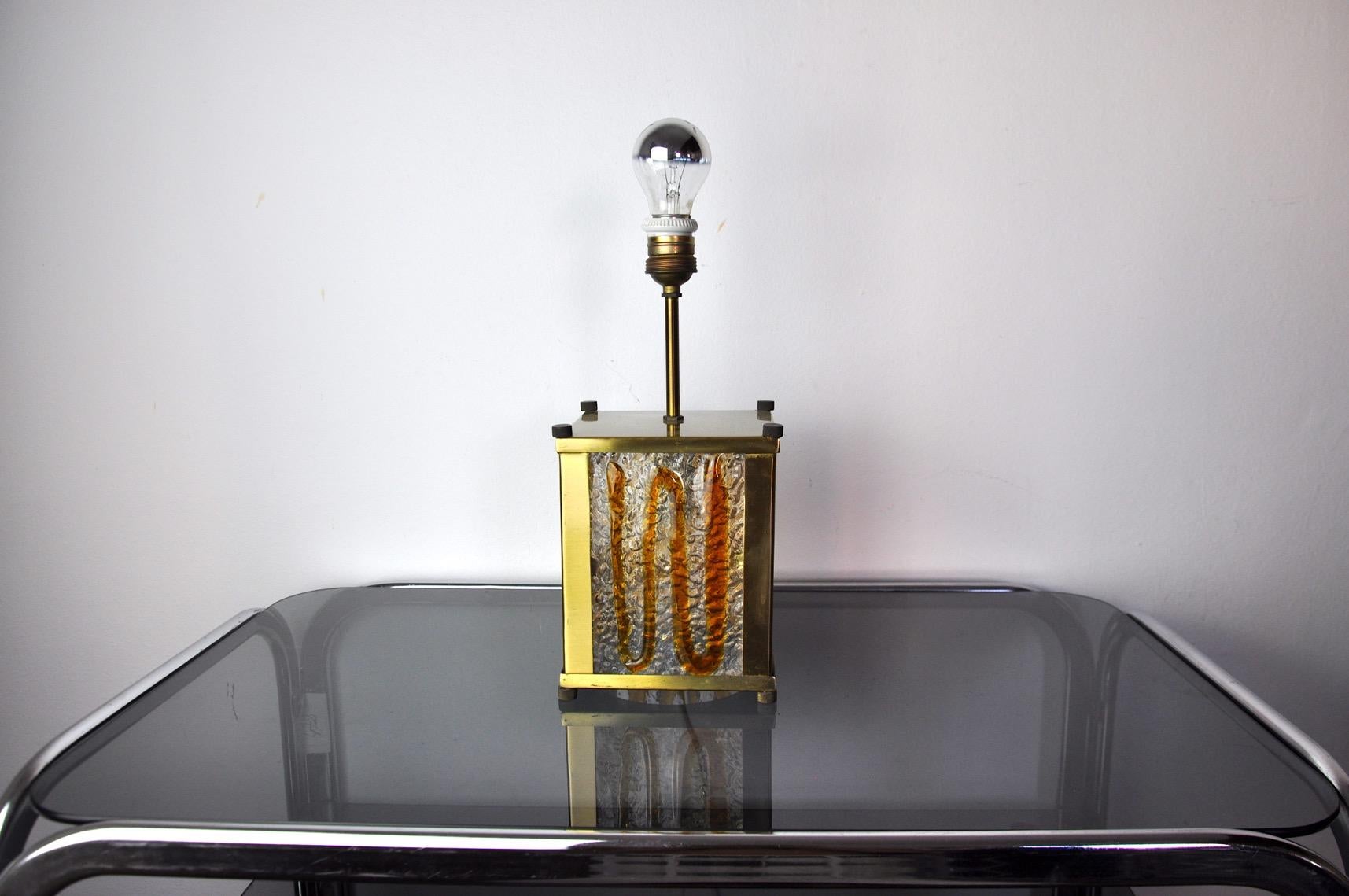 Hollywood Regency Murano Mazzega Lamp, Orange Murano Blown Glass, Italy, 1960 For Sale