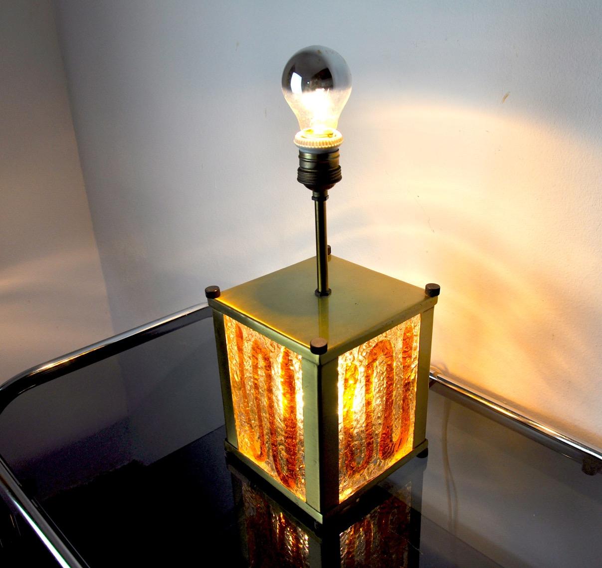 Crystal Murano Mazzega Lamp, Orange Murano Blown Glass, Italy, 1960 For Sale