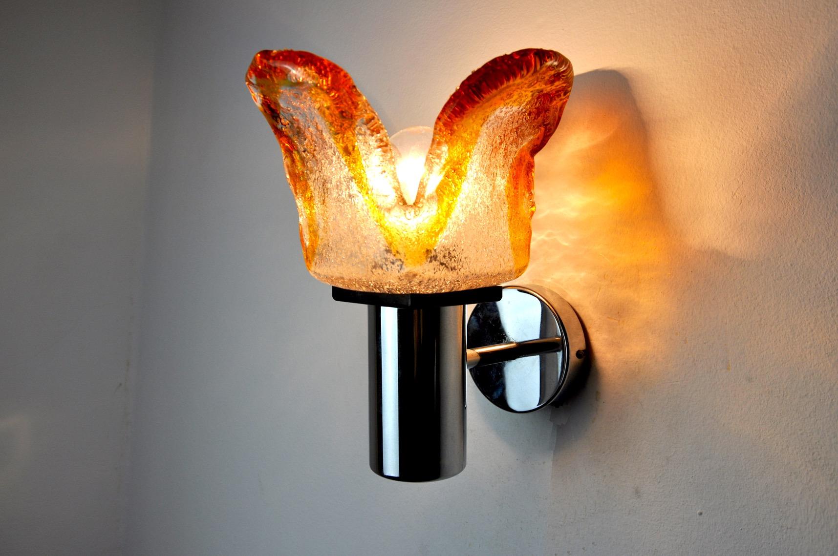 Mid-20th Century Murano Mazzega Orange Wall Lamp, Frosted Glass, Italy, 1960 For Sale