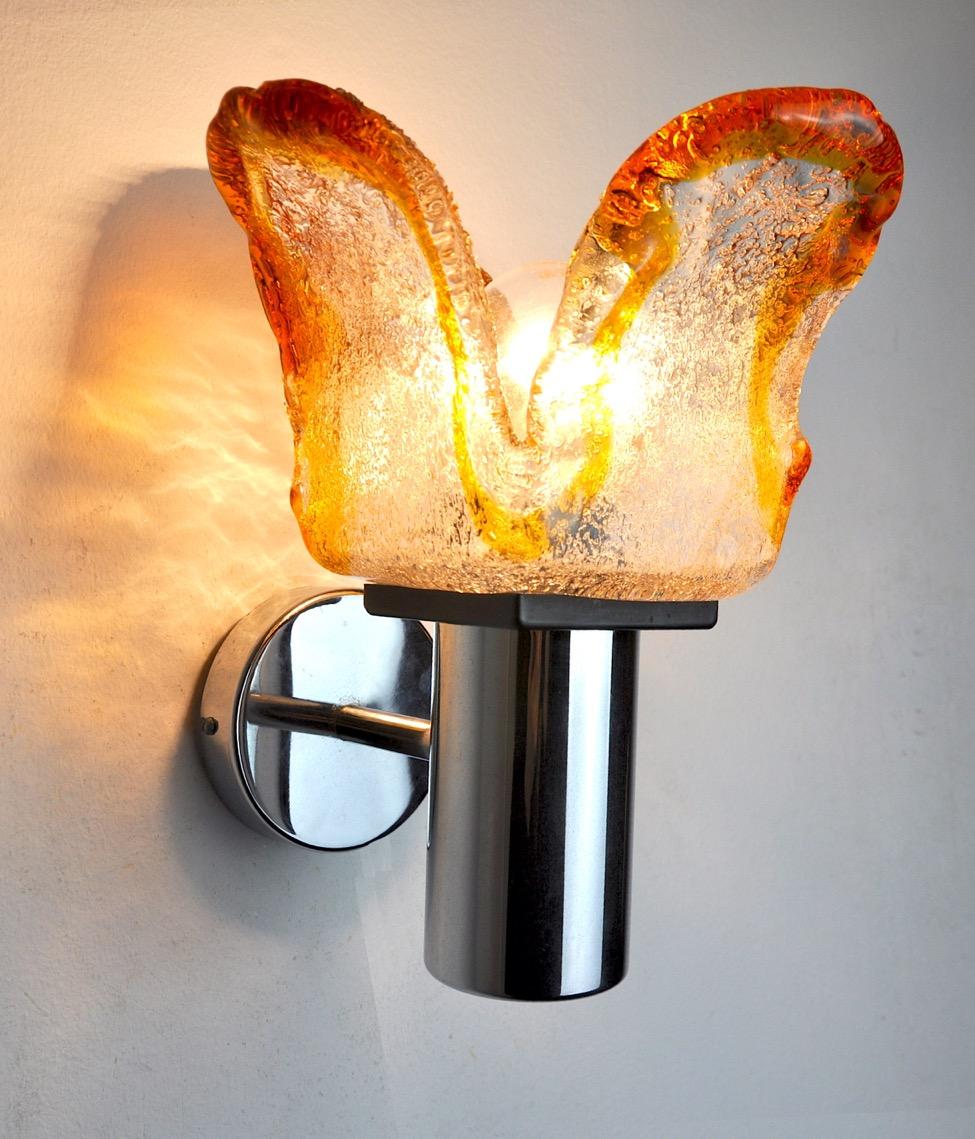 Murano Glass Murano Mazzega Orange Wall Lamp, Frosted Glass, Italy, 1960 For Sale