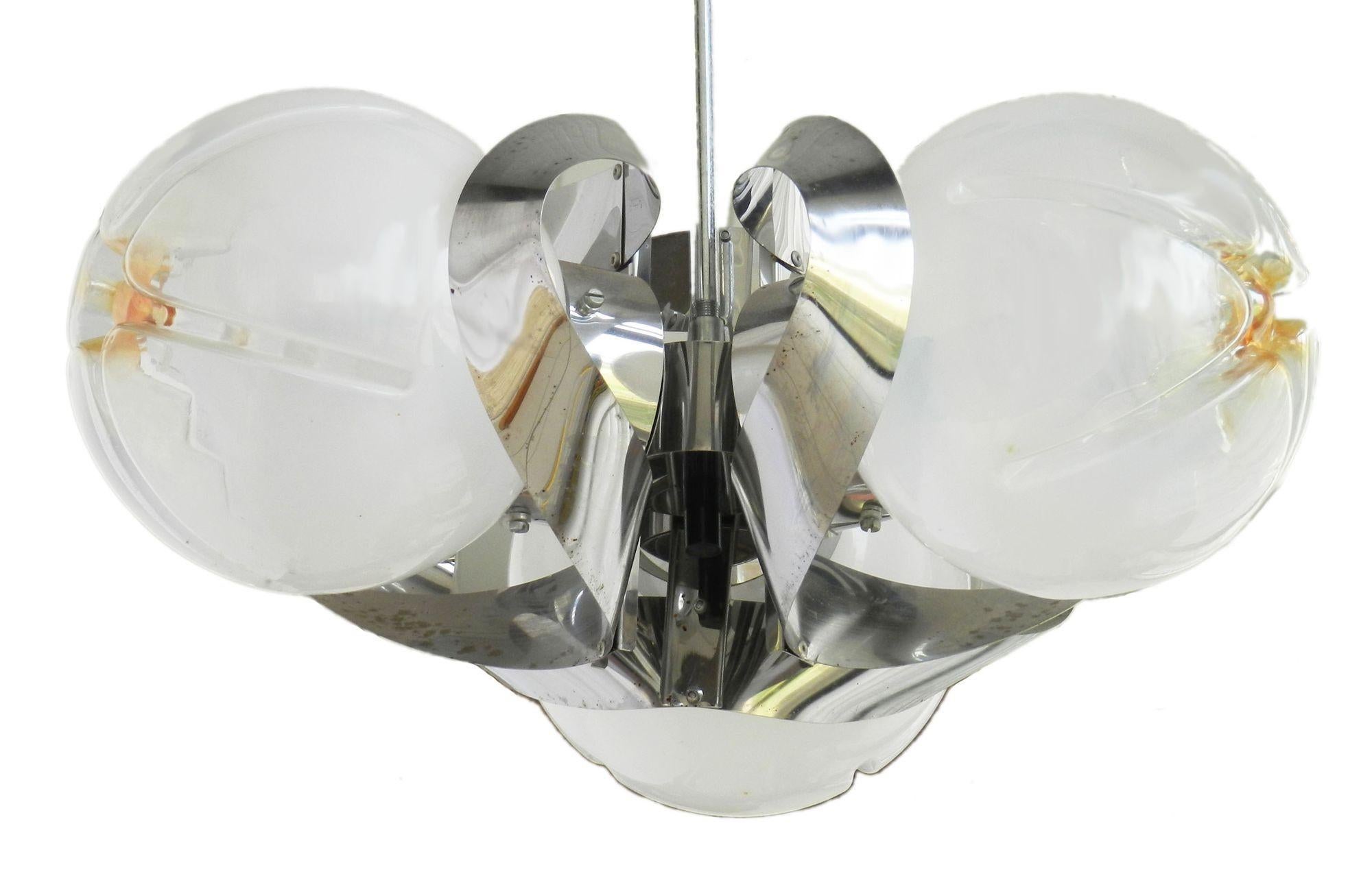 French Mazzega Pendant Light Murano Chandelier 3 Shades  c1970 For Sale