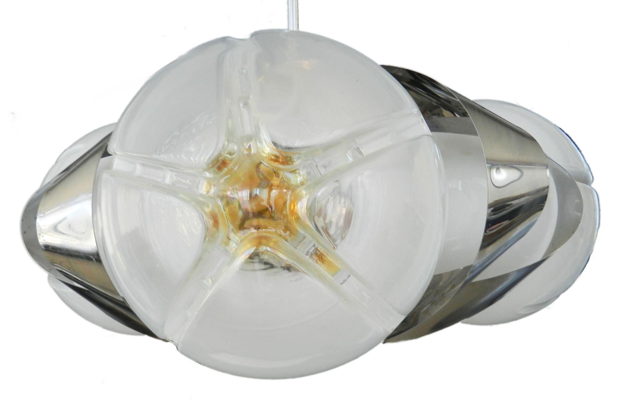 Mazzega Pendant Light Murano Chandelier 3 Shades  c1970 For Sale 1