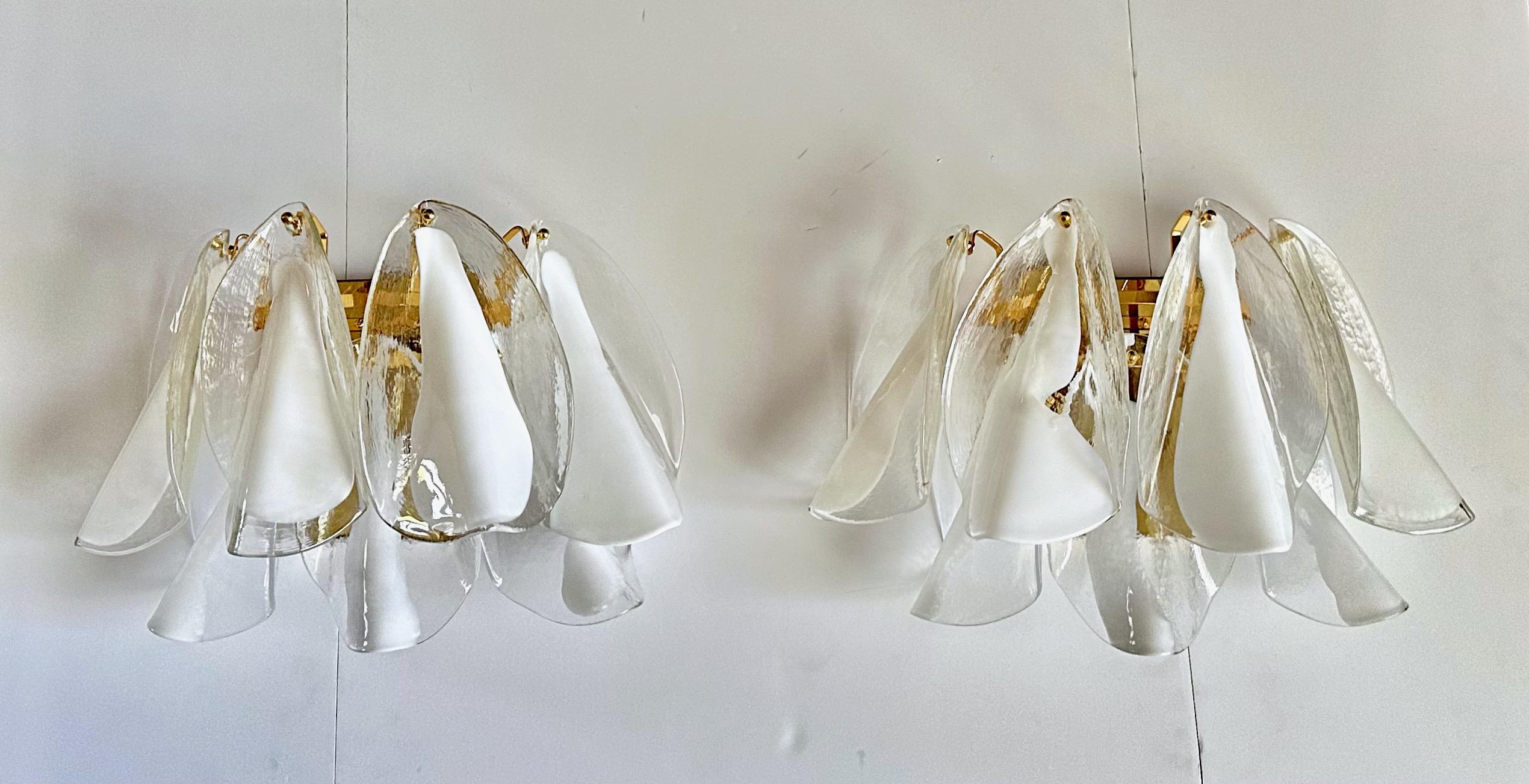 Murano Mazzega White & Clear Glass Wall Sconces For Sale 10