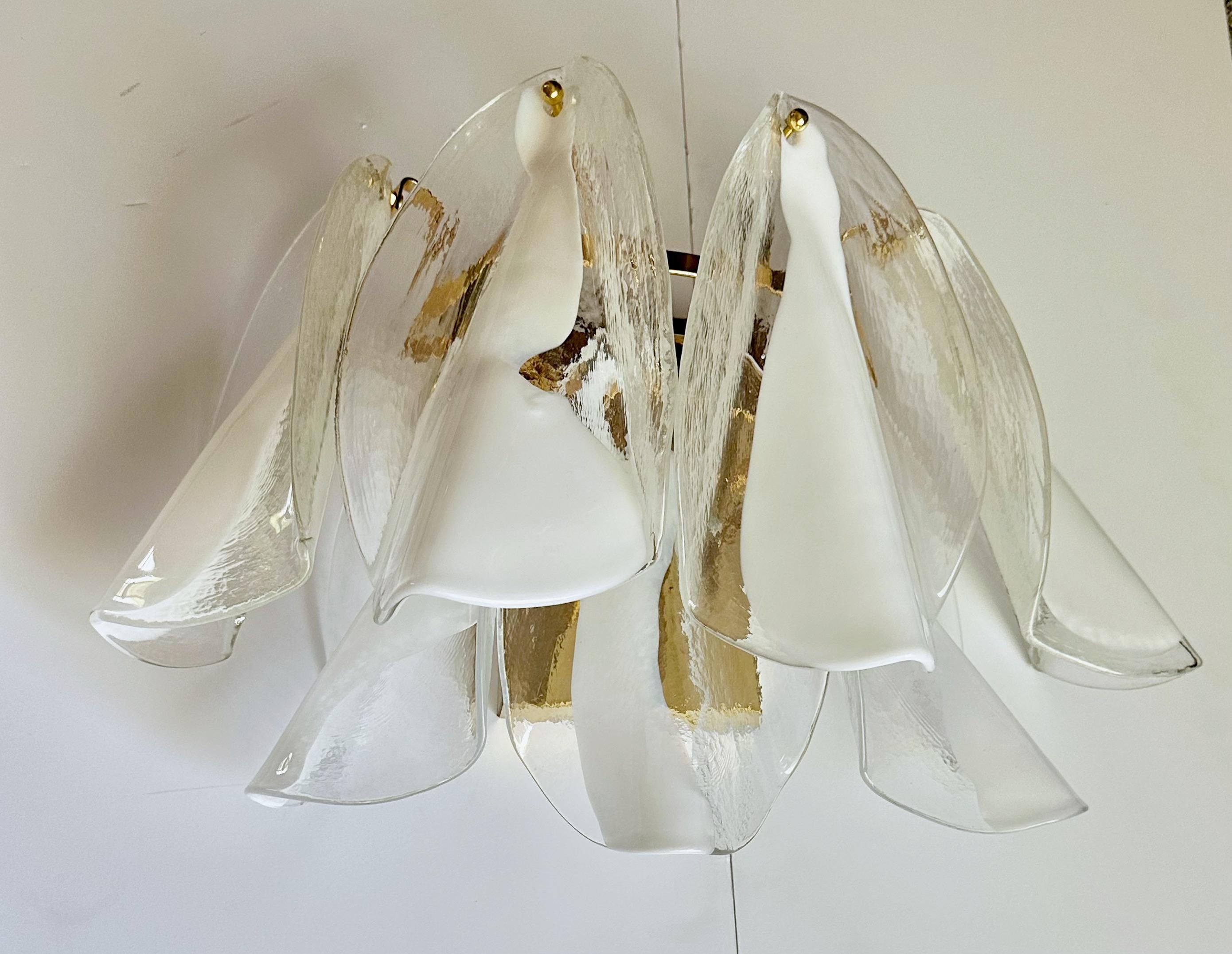 Late 20th Century Murano Mazzega White & Clear Glass Wall Sconces For Sale