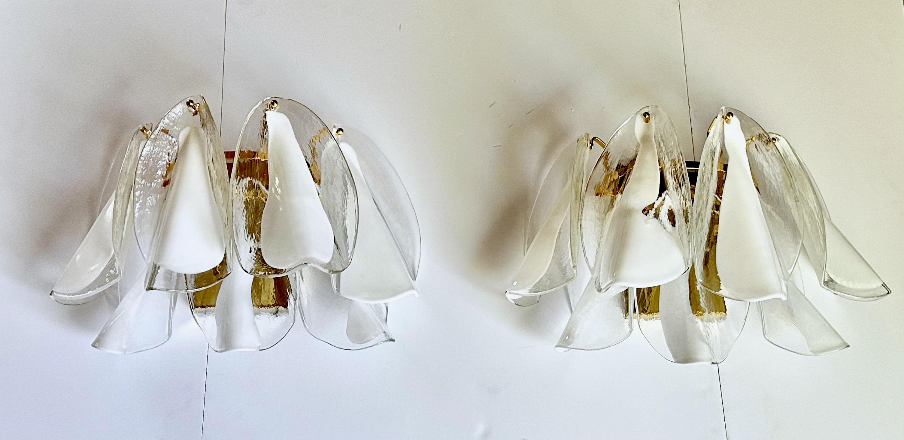 Murano Mazzega White & Clear Glass Wall Sconces For Sale 3