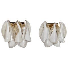Murano Mazzega White 
Clear Glass Wall Sconces