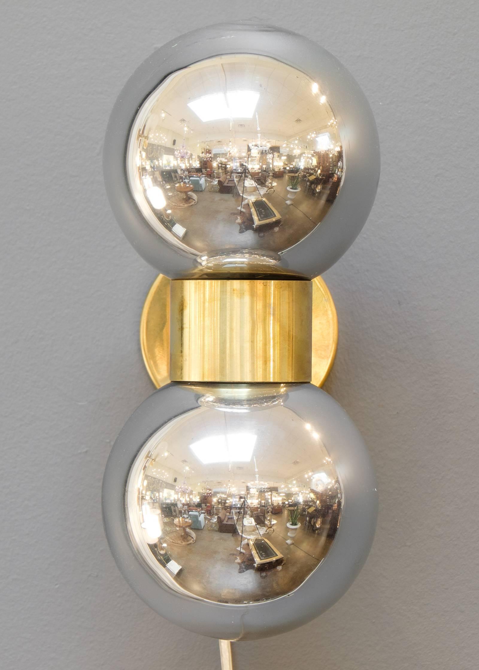 Italian Murano Mercury Glass Globe Brass Sconces For Sale