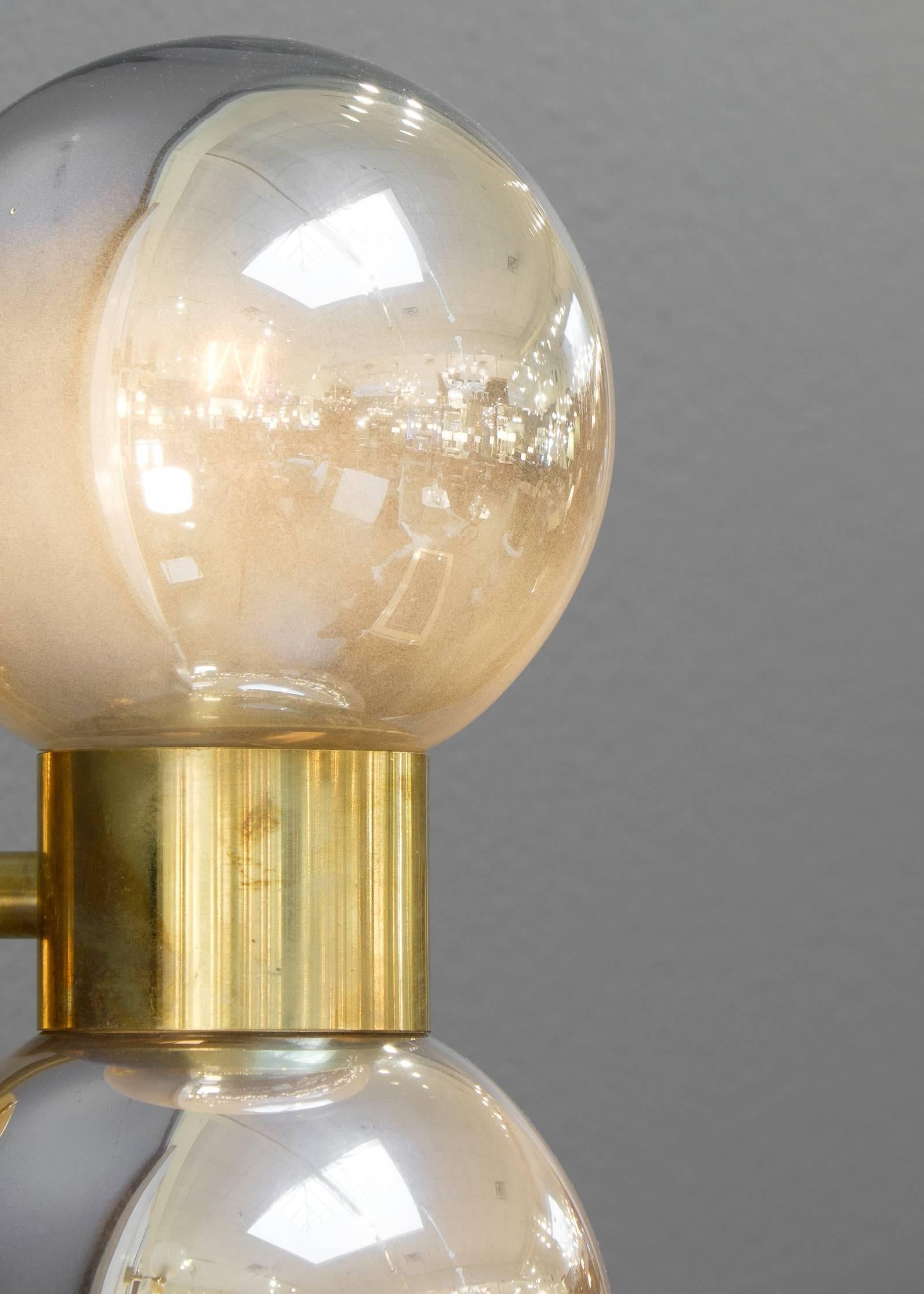 Murano Mercury Glass Globe Brass Sconces In Excellent Condition For Sale In Austin, TX