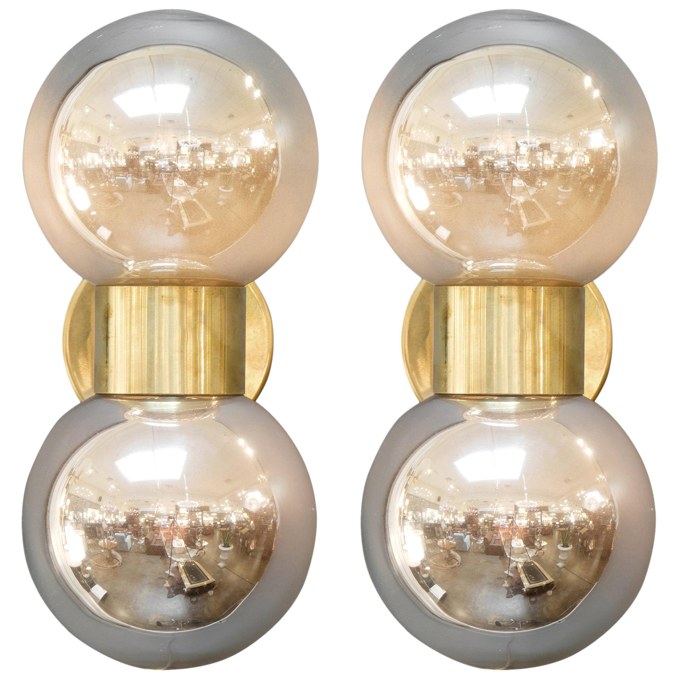 Murano Mercury Glass Globe Brass Sconces For Sale