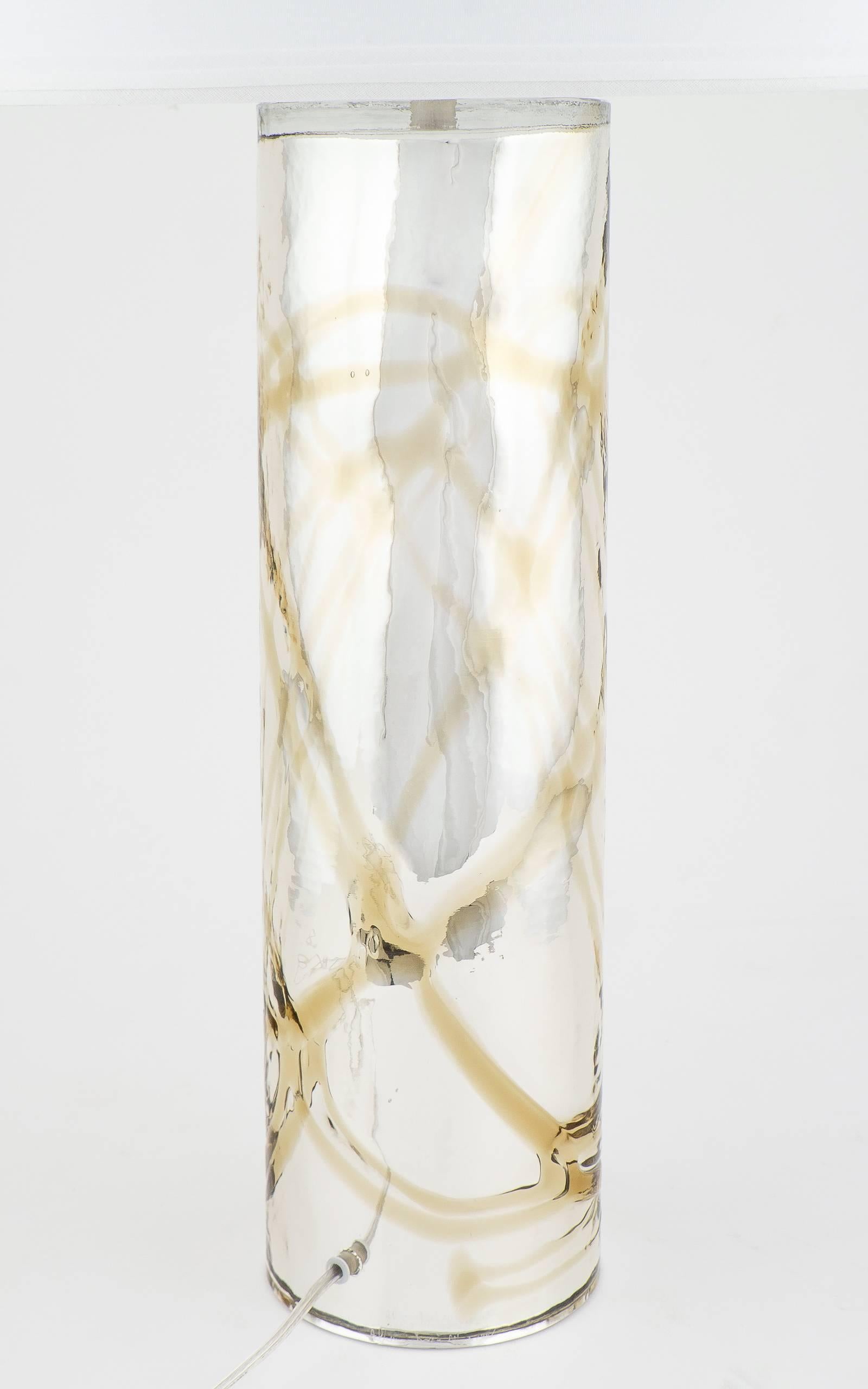 Murano Mercury Glass Lamps with Amber Swirls For Sale 4