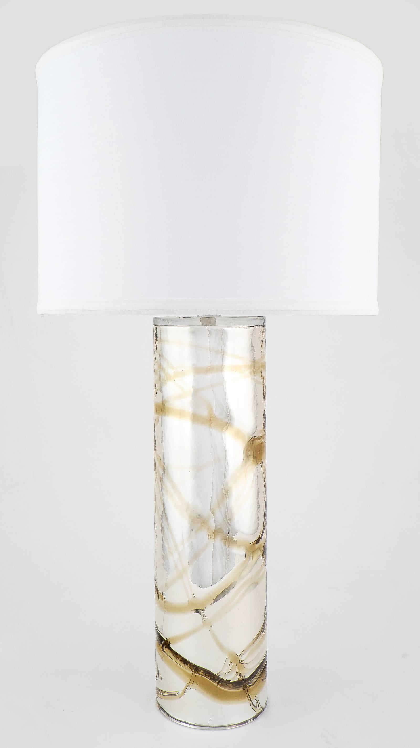 Italian Murano Mercury Glass Lamps with Amber Swirls For Sale