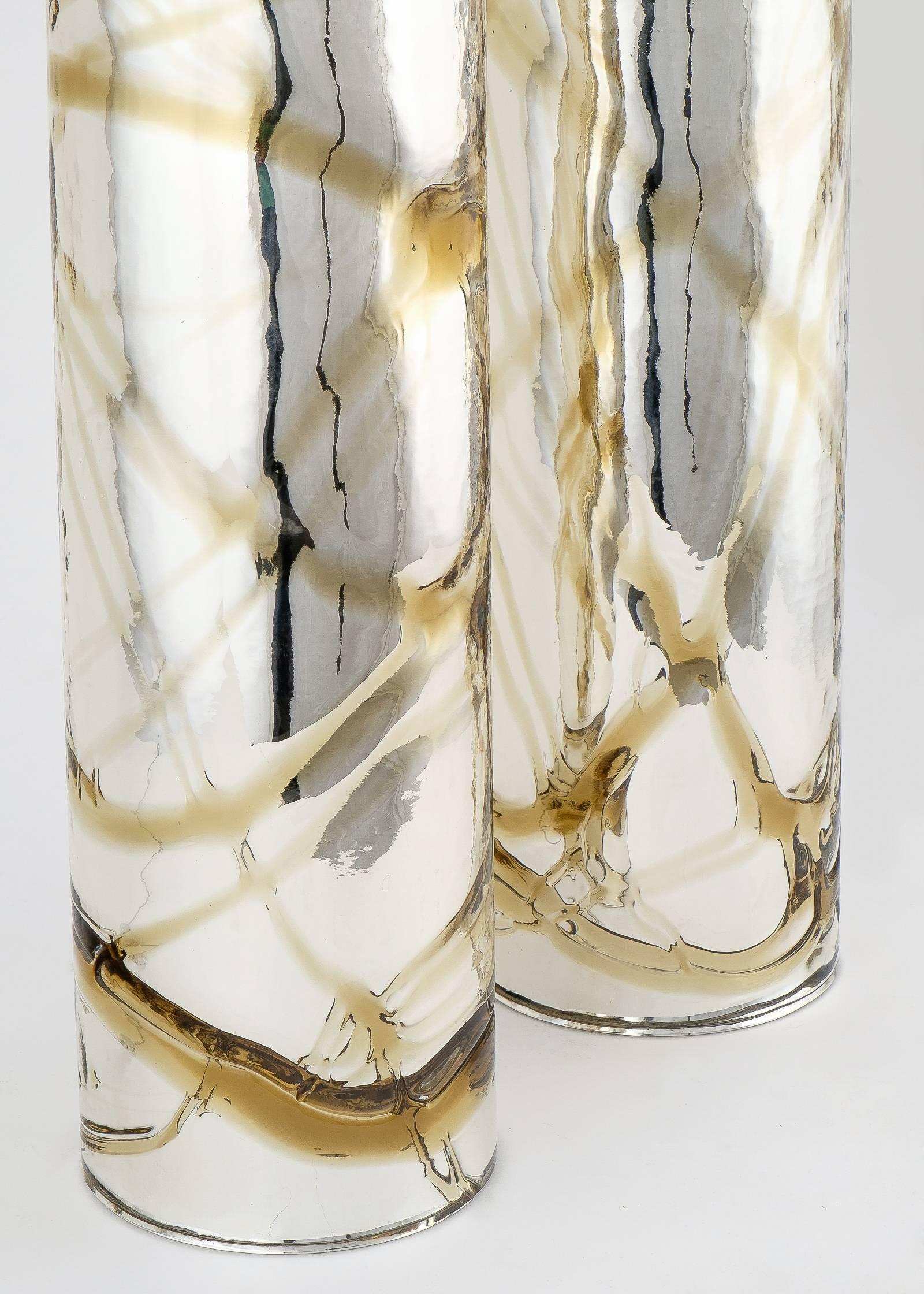 Murano Mercury Glass Lamps with Amber Swirls For Sale 1