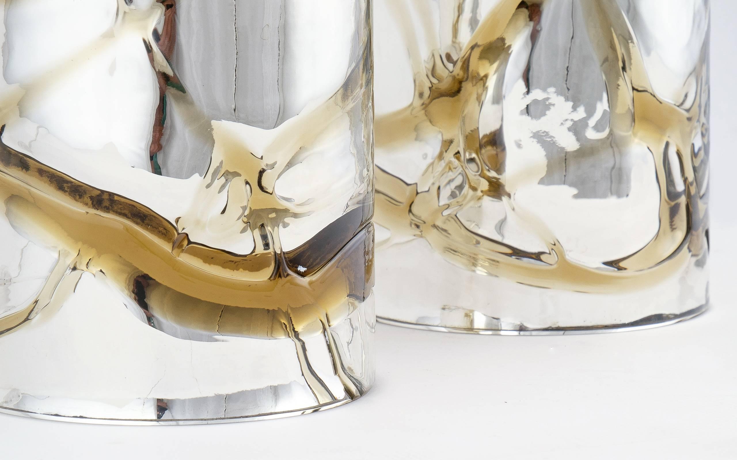 Murano Mercury Glass Lamps with Amber Swirls For Sale 2