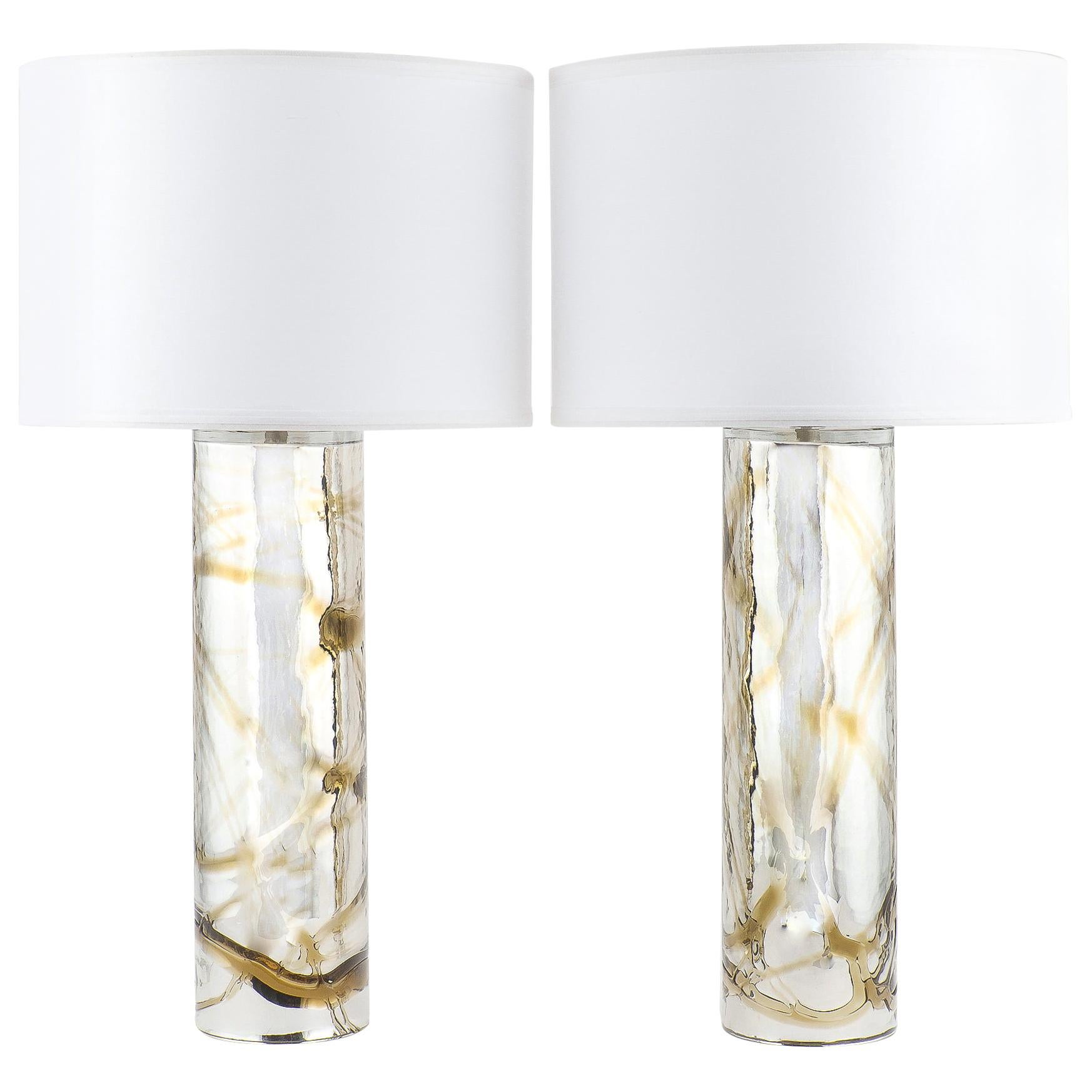 Murano Mercury Glass Lamps with Amber Swirls