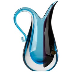 Murano Michele Onesto Blue and Purple Sommerso Art Glass Handled Vase