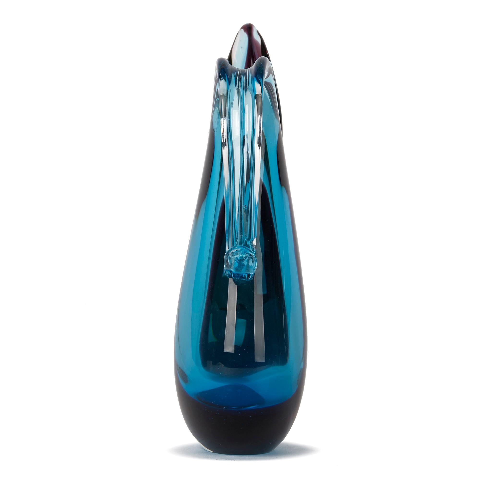 Italian Murano Michele Onesto Blue and Purple Sommerso Art Glass Handled Vase
