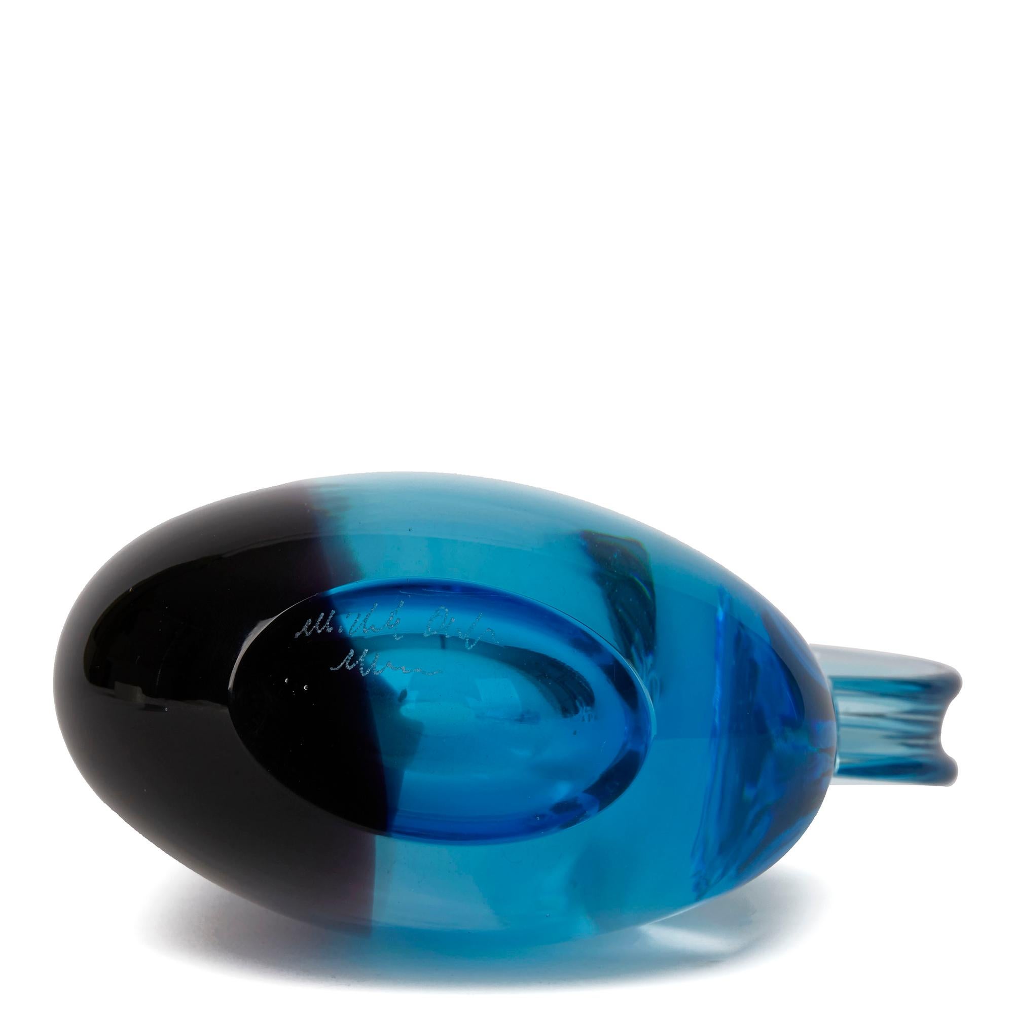 Murano Michele Onesto Blue and Purple Sommerso Art Glass Handled Vase 2