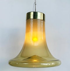 Murano Mid-century  Brass, Glass Bell Shaped Pendant Light Fixture