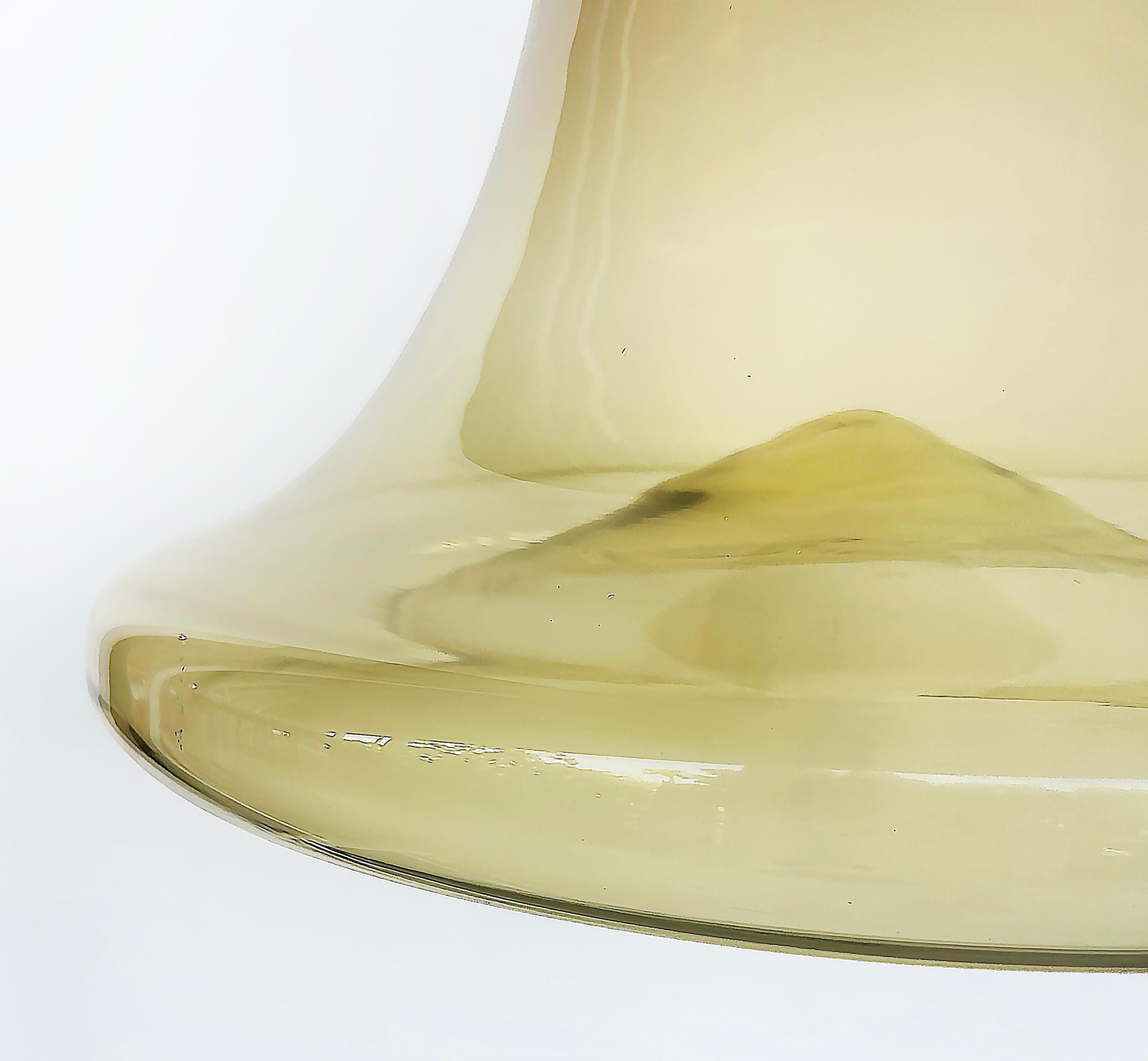 Murano Mid-century  Brass, Glass Bell Shaped Pendant Light Fixture For Sale 2
