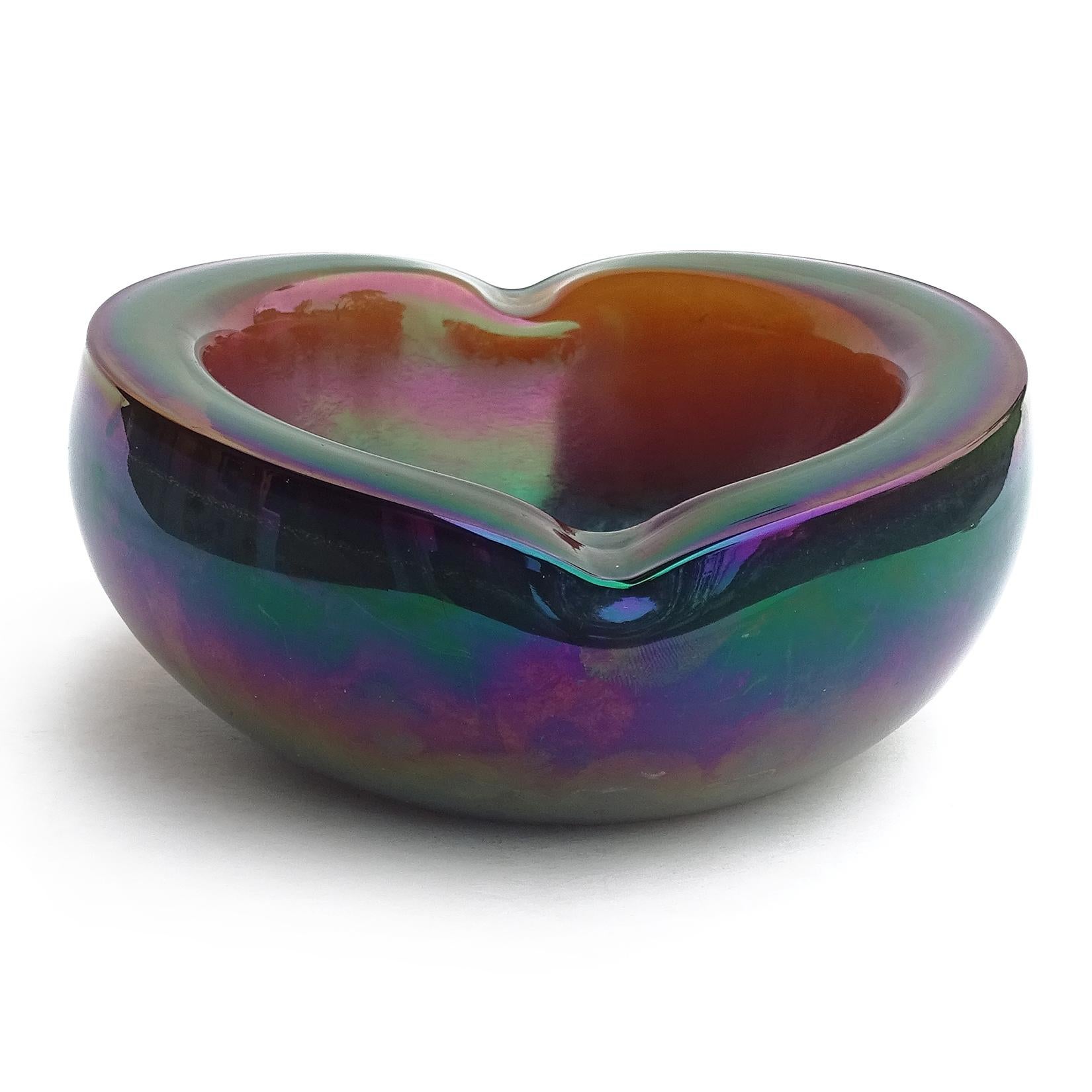 Mid-Century Modern Murano Midcentury Dark High Iridescent Italian Art Glass Decorative Bowl