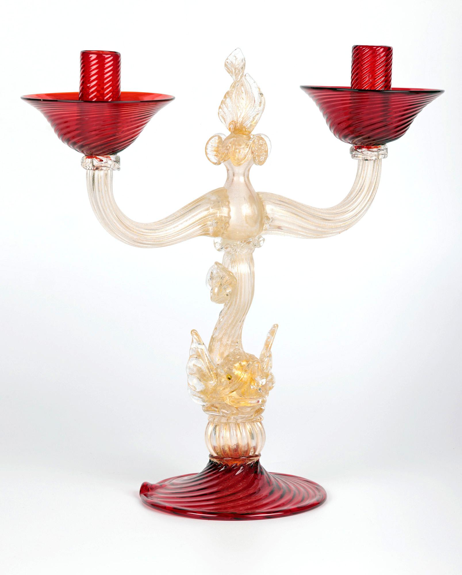Murano Mid-Century Dolphin Stem Twin Arm Glass Lamp Stand  en vente 10