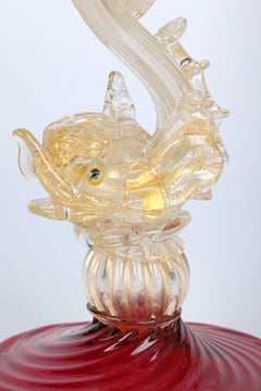 Murano Mid-Century Dolphin Stem Twin Arm Glass Lamp Stand