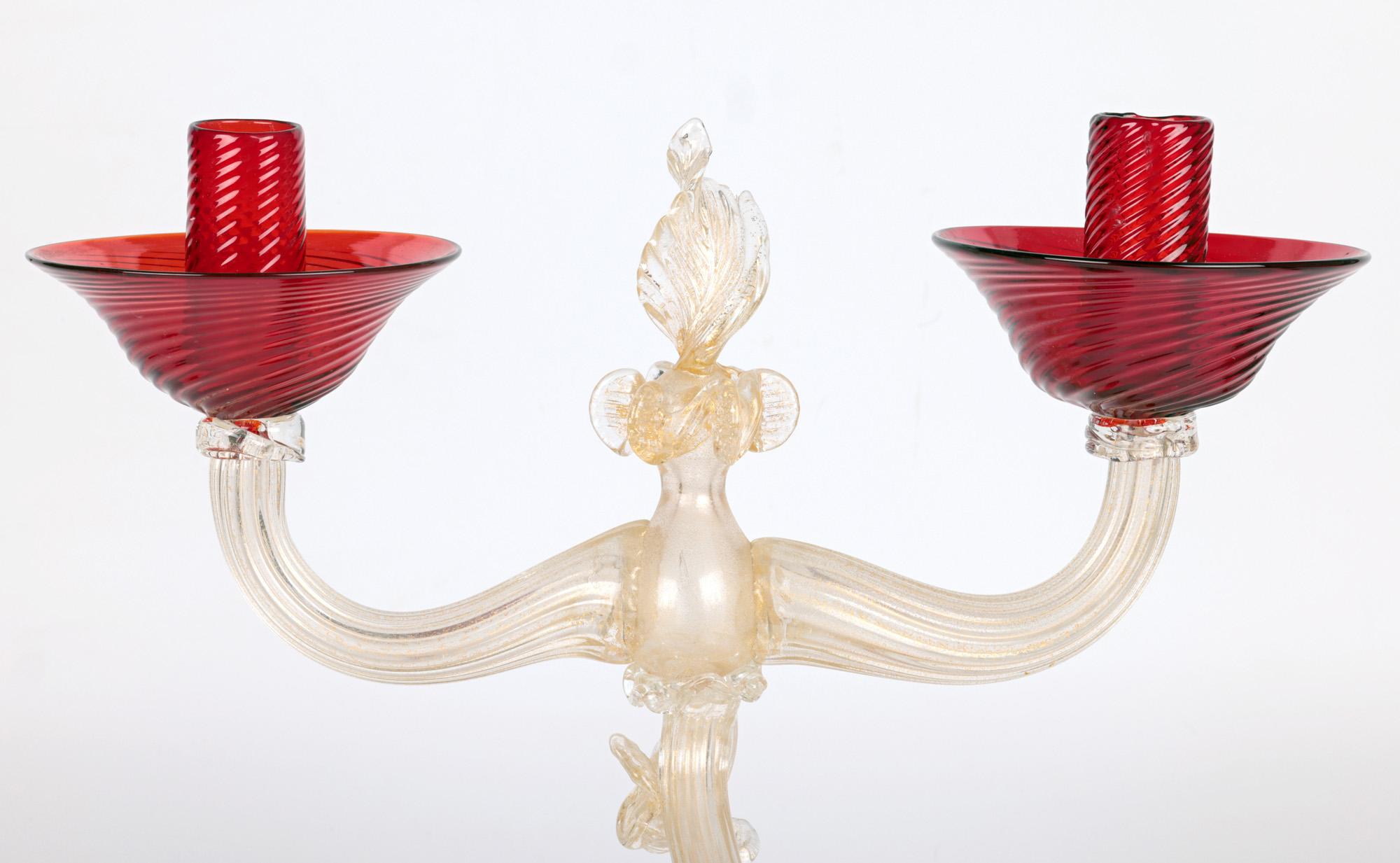 Mid-Century Modern Murano Mid-Century Dolphin Stem Twin Arm Glass Lamp Stand  en vente