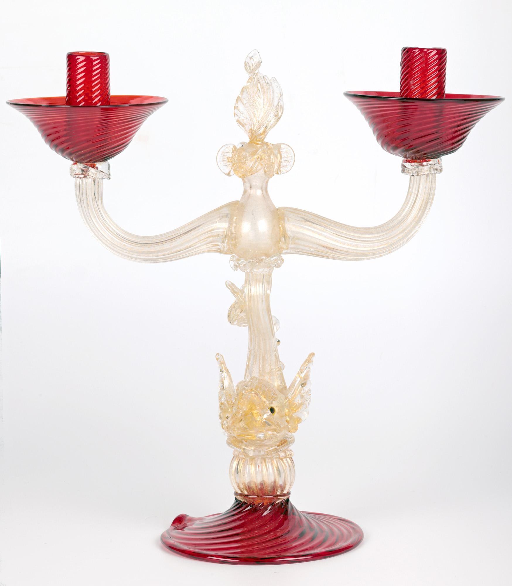 Murano Mid-Century Dolphin Stem Twin Arm Glass Lamp Stand  en vente 1