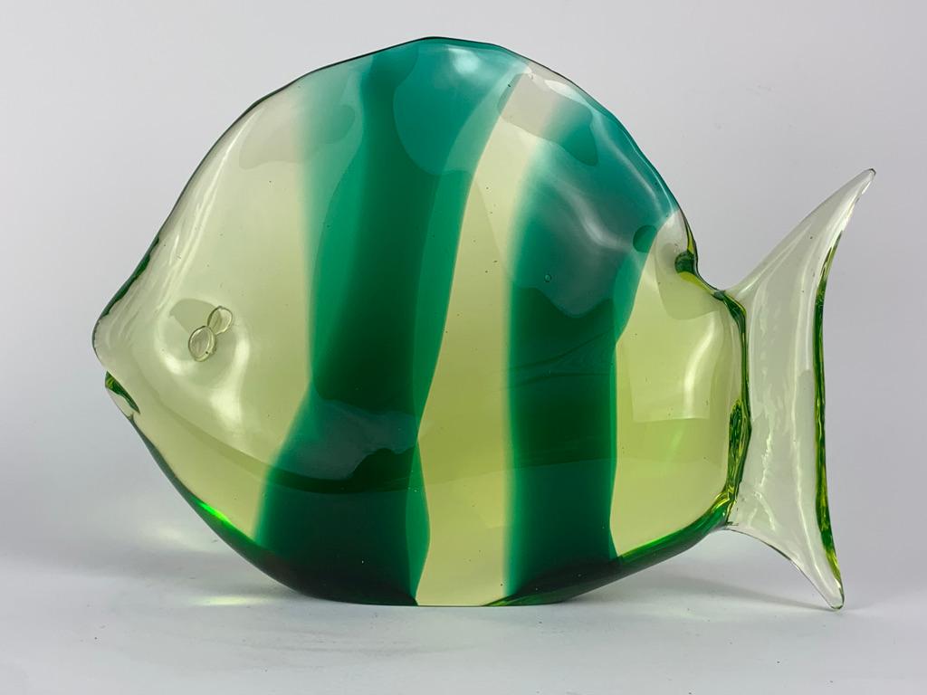 Mid-Century Modern Murano Mid Century Glass Fish with Green Bends