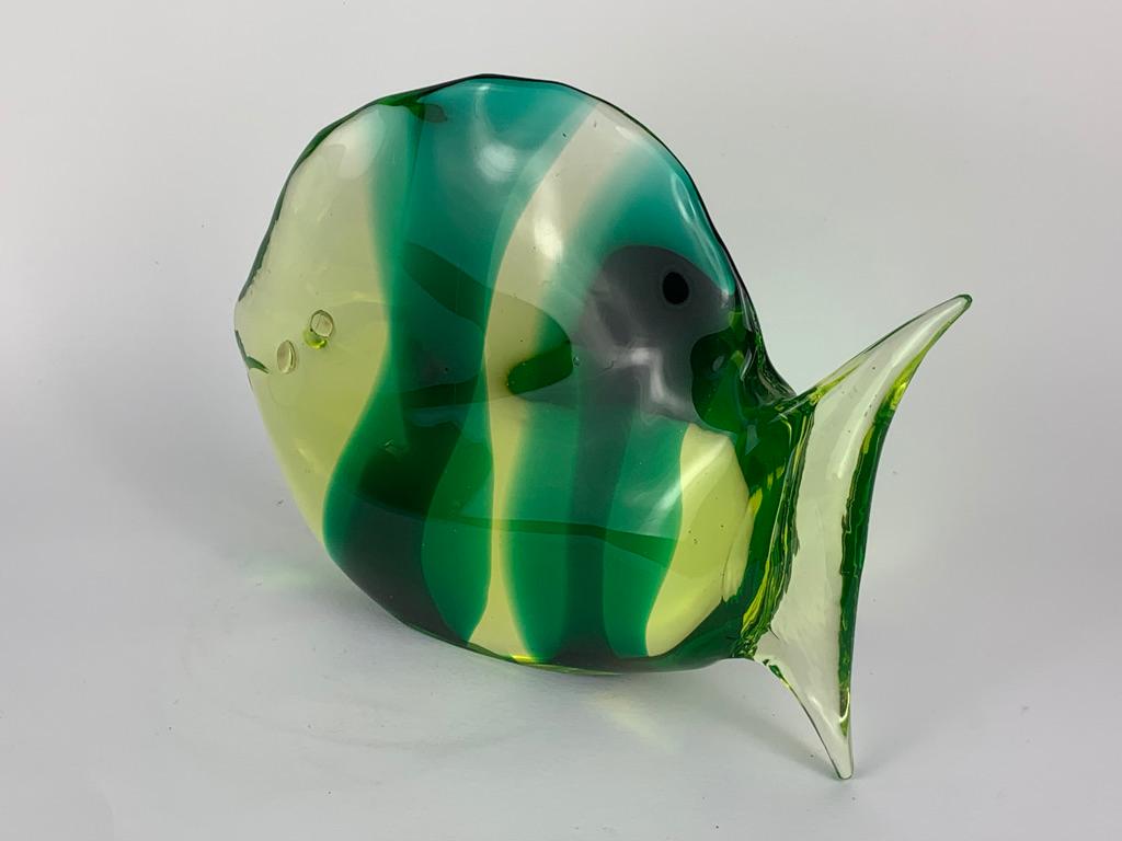 Murano Mid Century Glass Fish with Green Bends 1