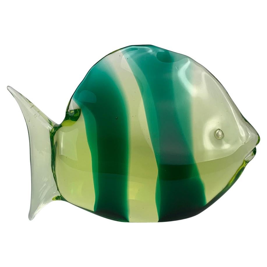 Murano Mid Century Glass Fish with Green Bends