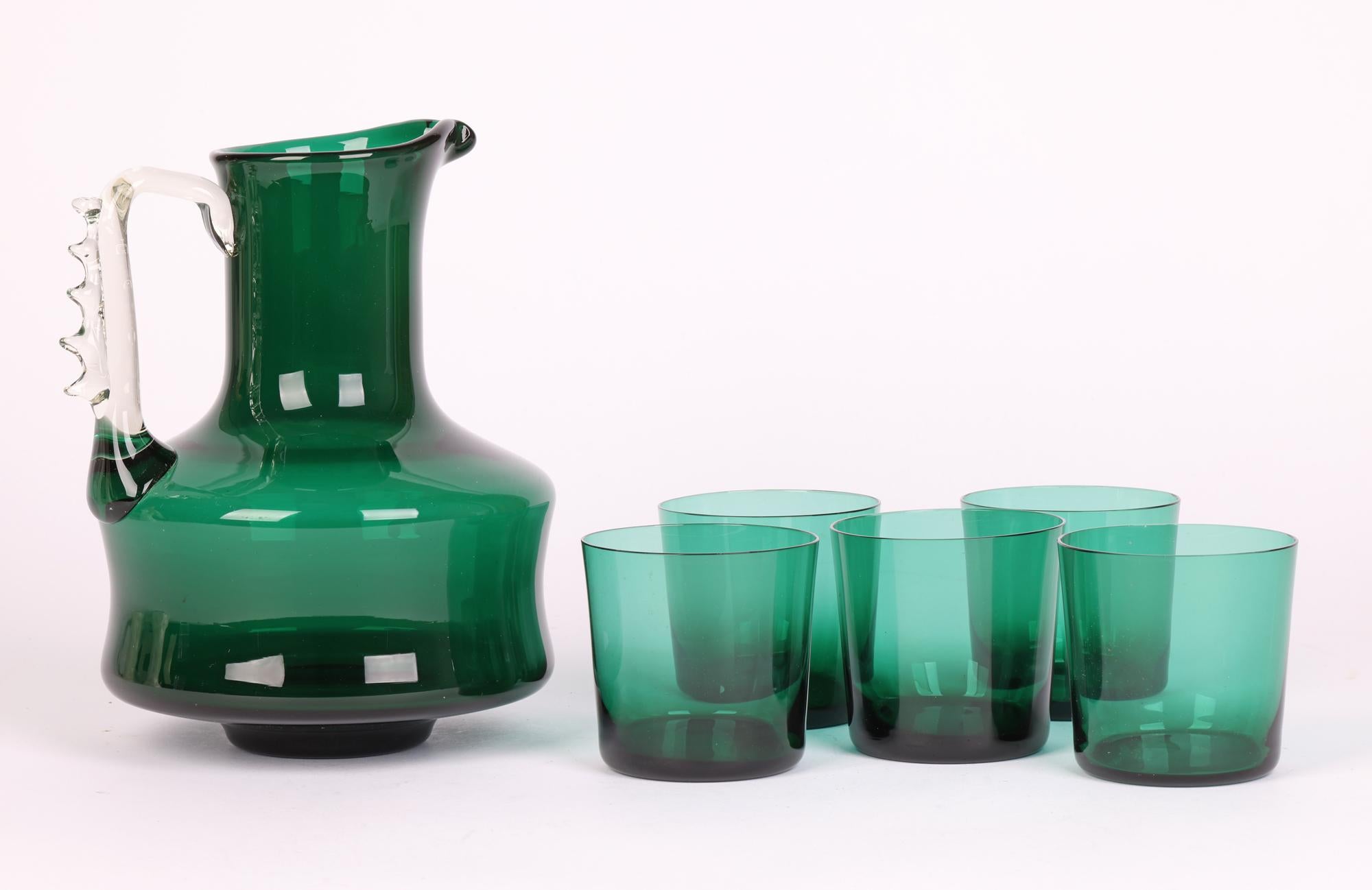 Murano Mid-Century Green Glass Lemonade Set with Jug & Five Glasses For Sale 3