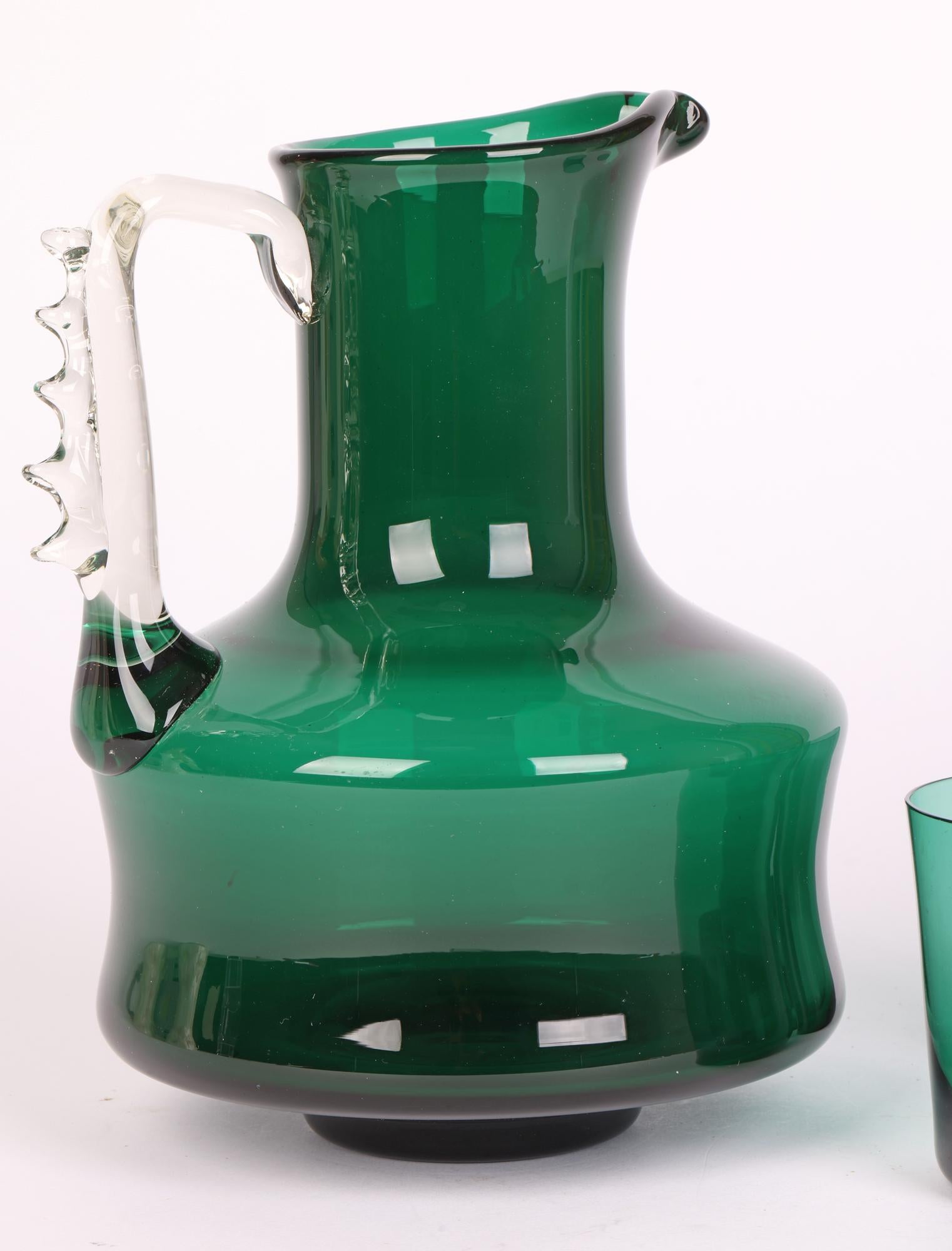 Murano Mid-Century Green Glass Lemonade Set with Jug & Five Glasses For Sale 4