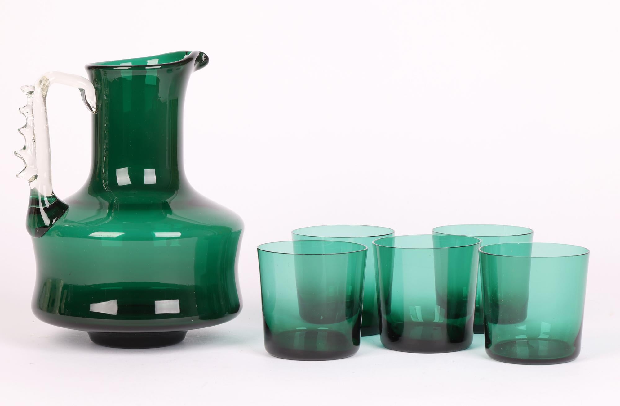 Murano Mid-Century Green Glass Lemonade Set with Jug & Five Glasses For Sale 6
