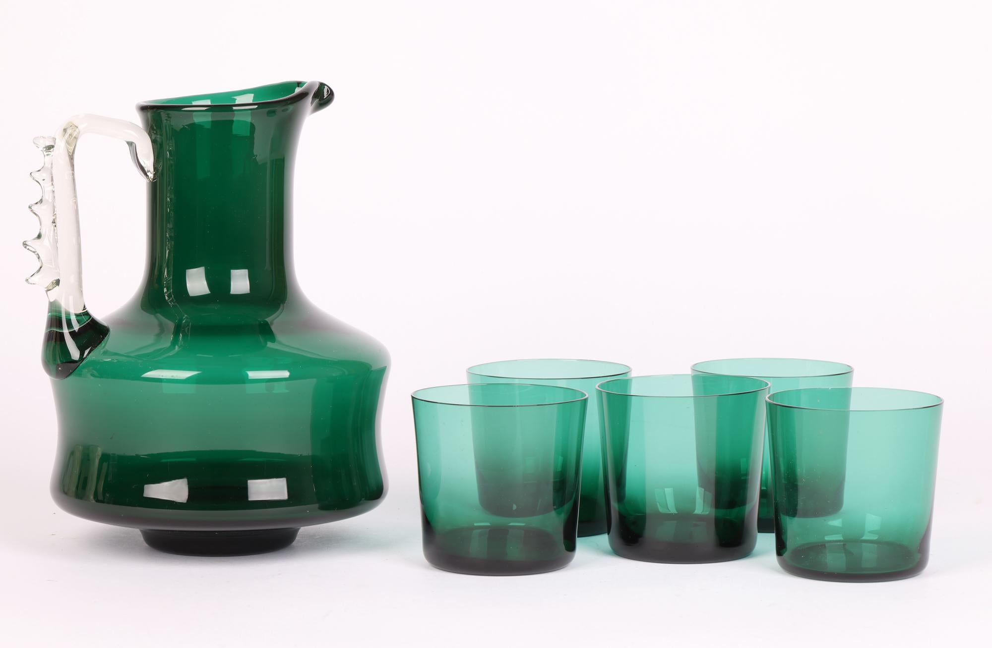 Mid-Century Modern Murano Mid-Century Green Glass Lemonade Set with Jug & Five Glasses