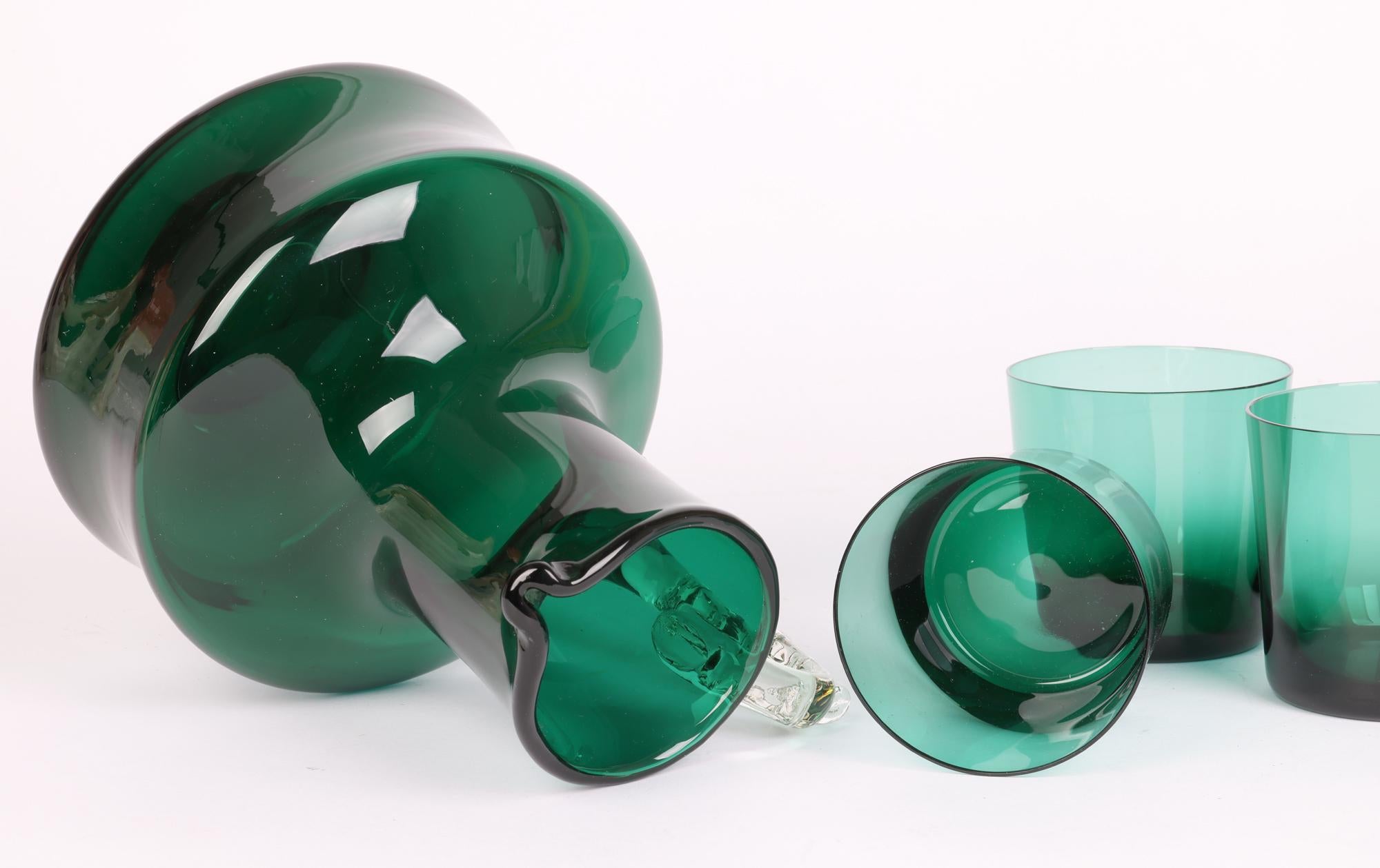 Italian Murano Mid-Century Green Glass Lemonade Set with Jug & Five Glasses For Sale